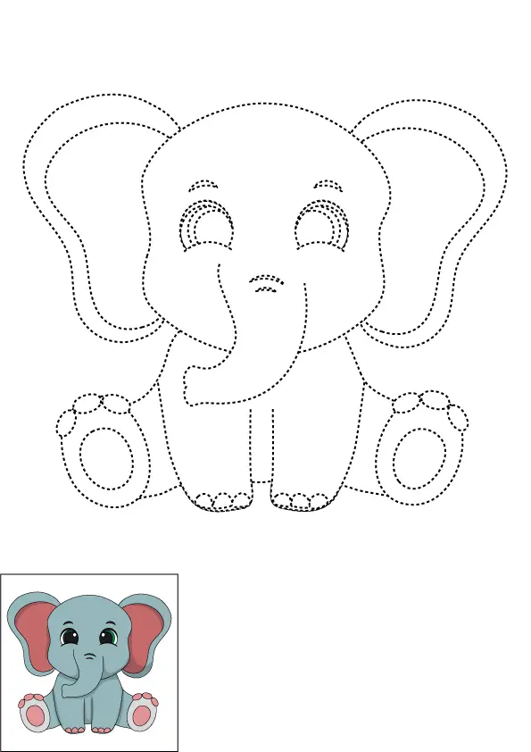 How to Draw A Baby Elephant Step by Step Printable Dotted