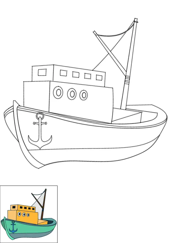 How to Draw A Boat Step by Step Printable Dotted