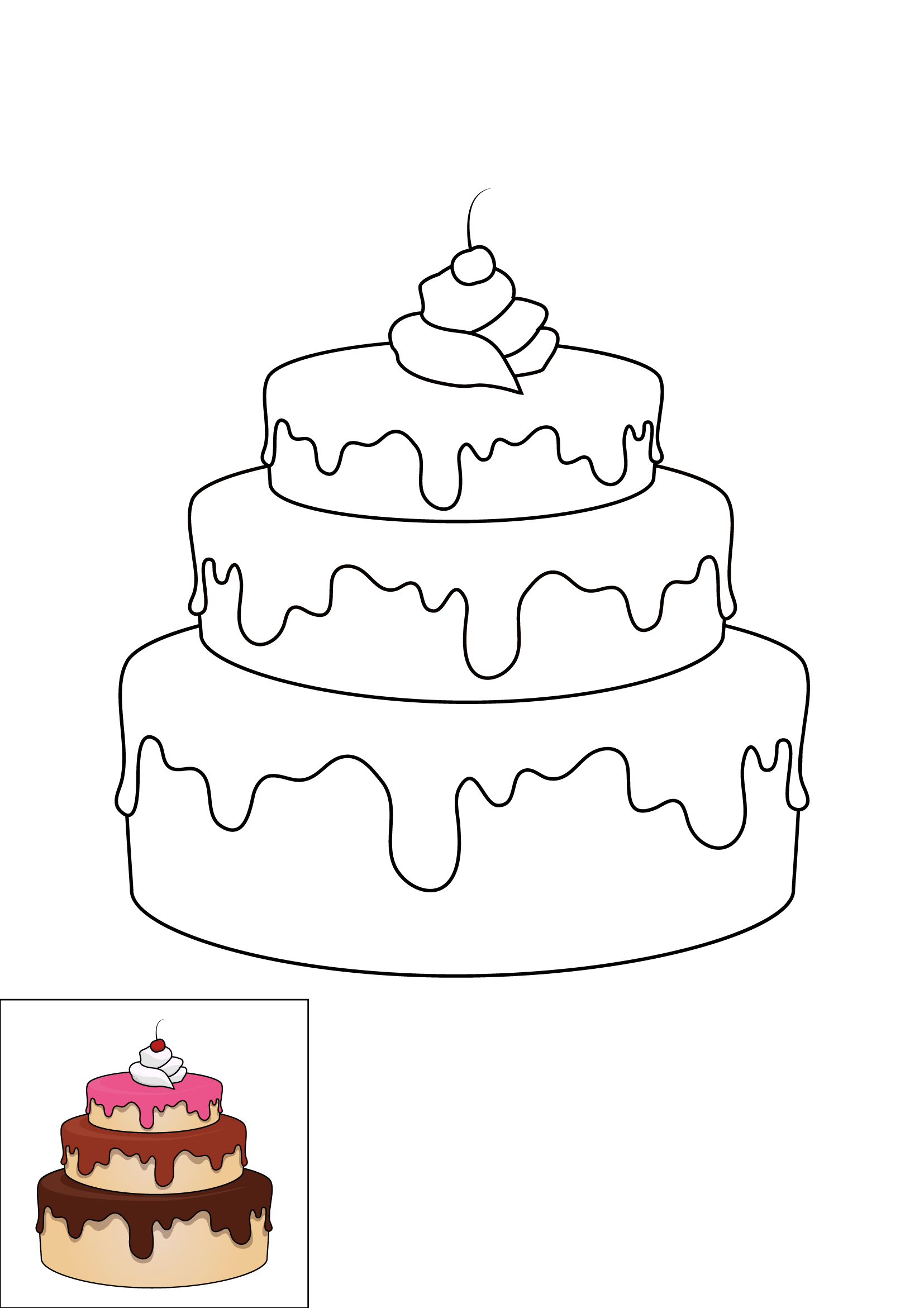 How to Draw A Cake Step by Step Printable Color