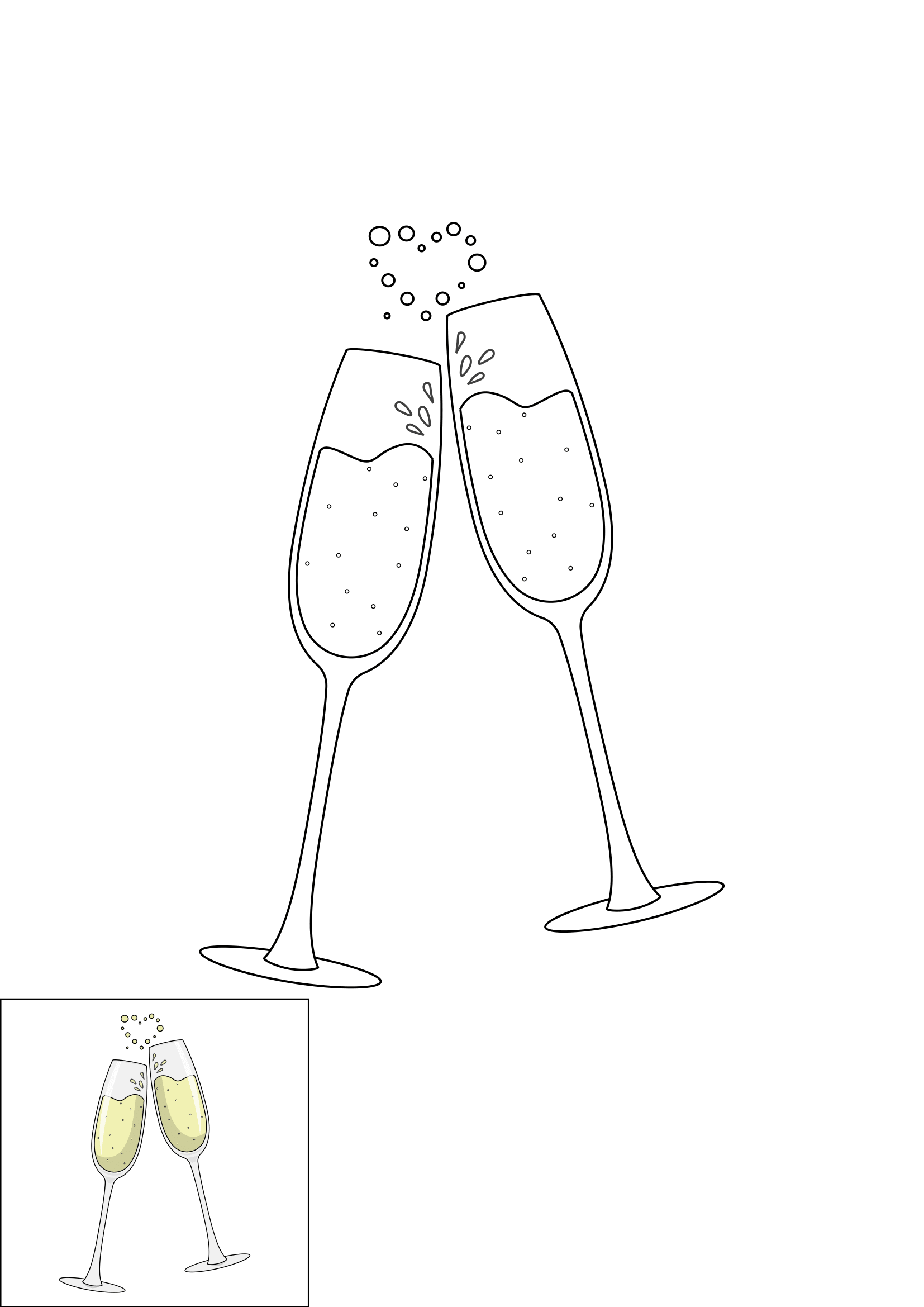 How to Draw A Champagne Glass Step by Step Printable Color