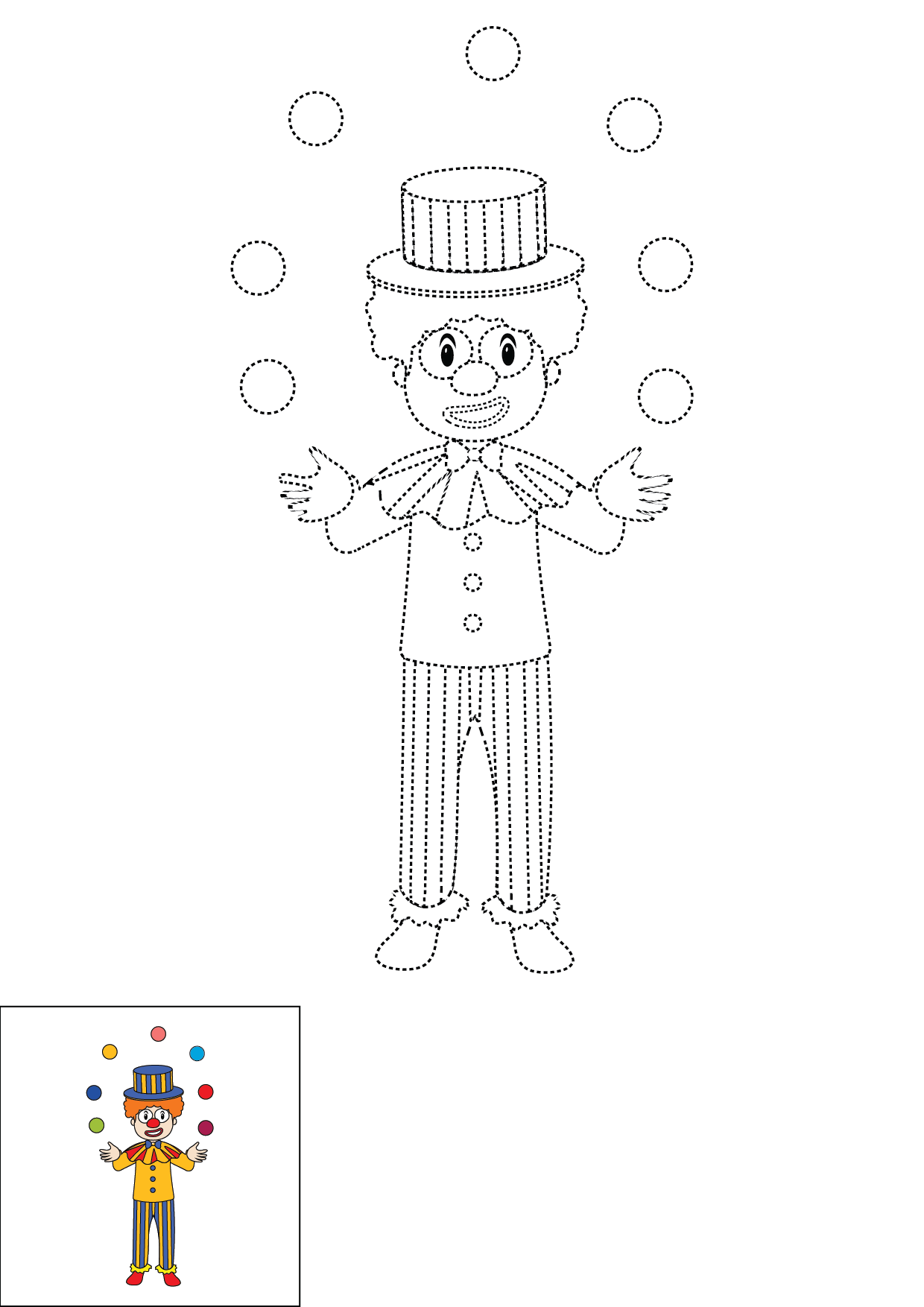 How to Draw A Clown Step by Step Printable Dotted