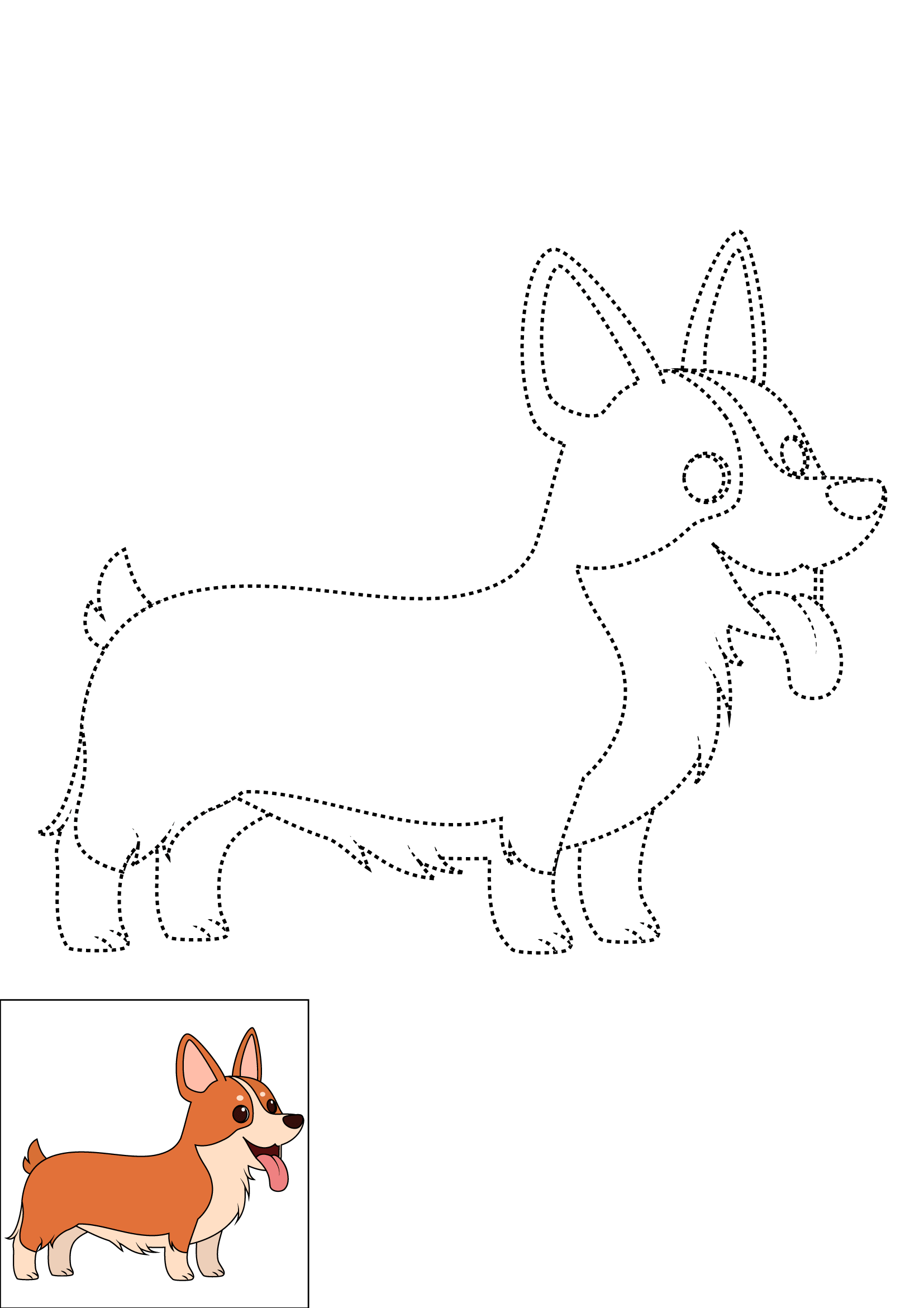 How to Draw A Corgi Step by Step Printable Dotted