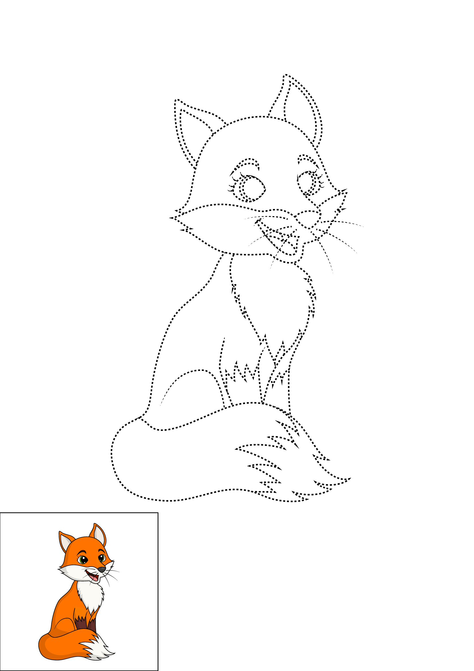How to Draw A Cute Fox Step by Step Printable Dotted