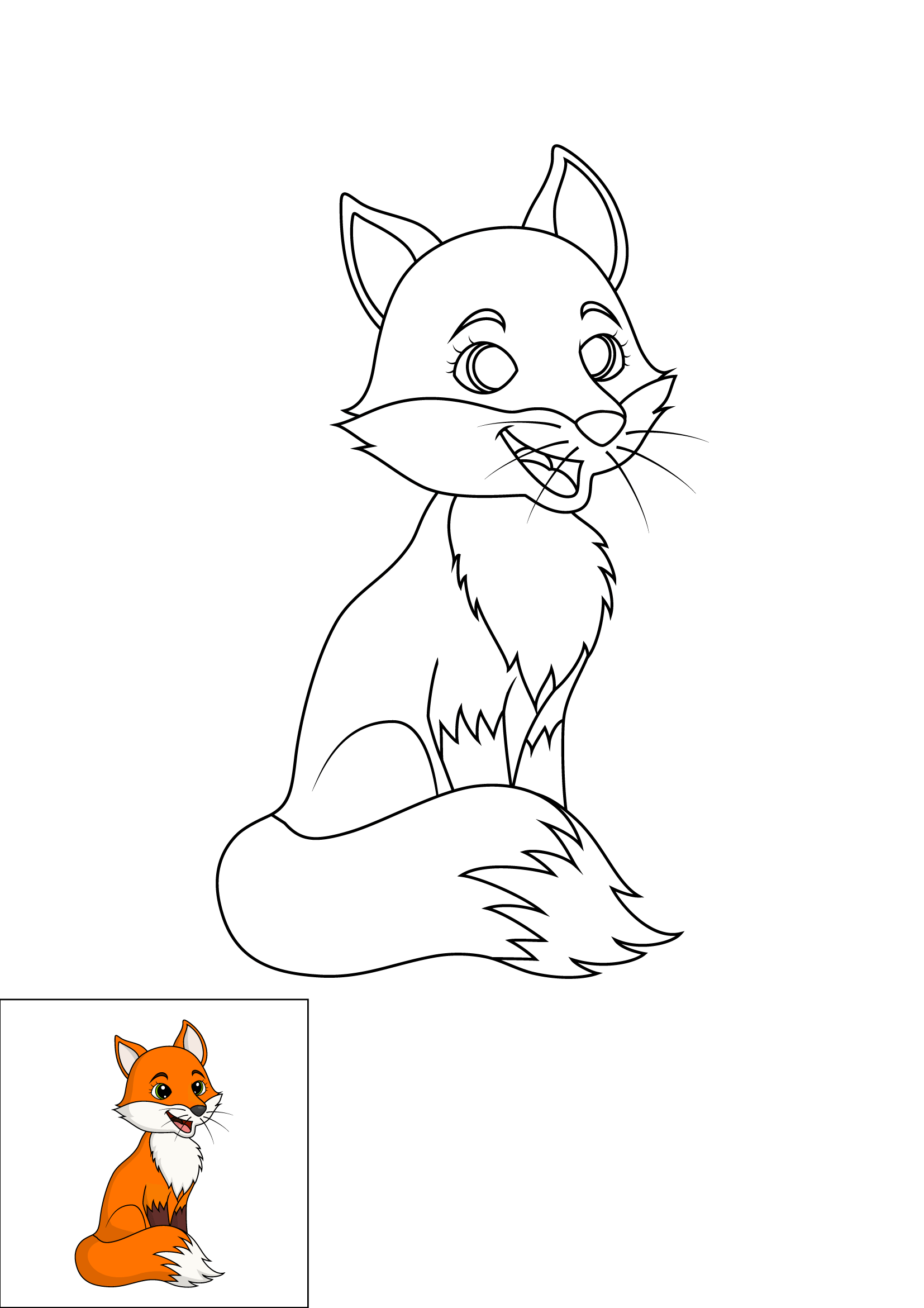 How to Draw A Cute Fox Step by Step Printable Color