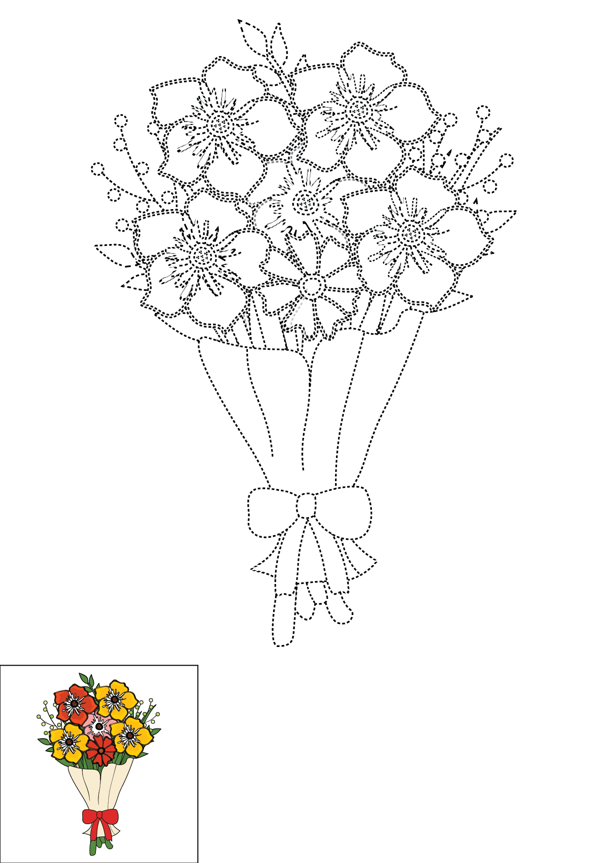 How to Draw A Flower Bouquet Step by Step Printable Dotted