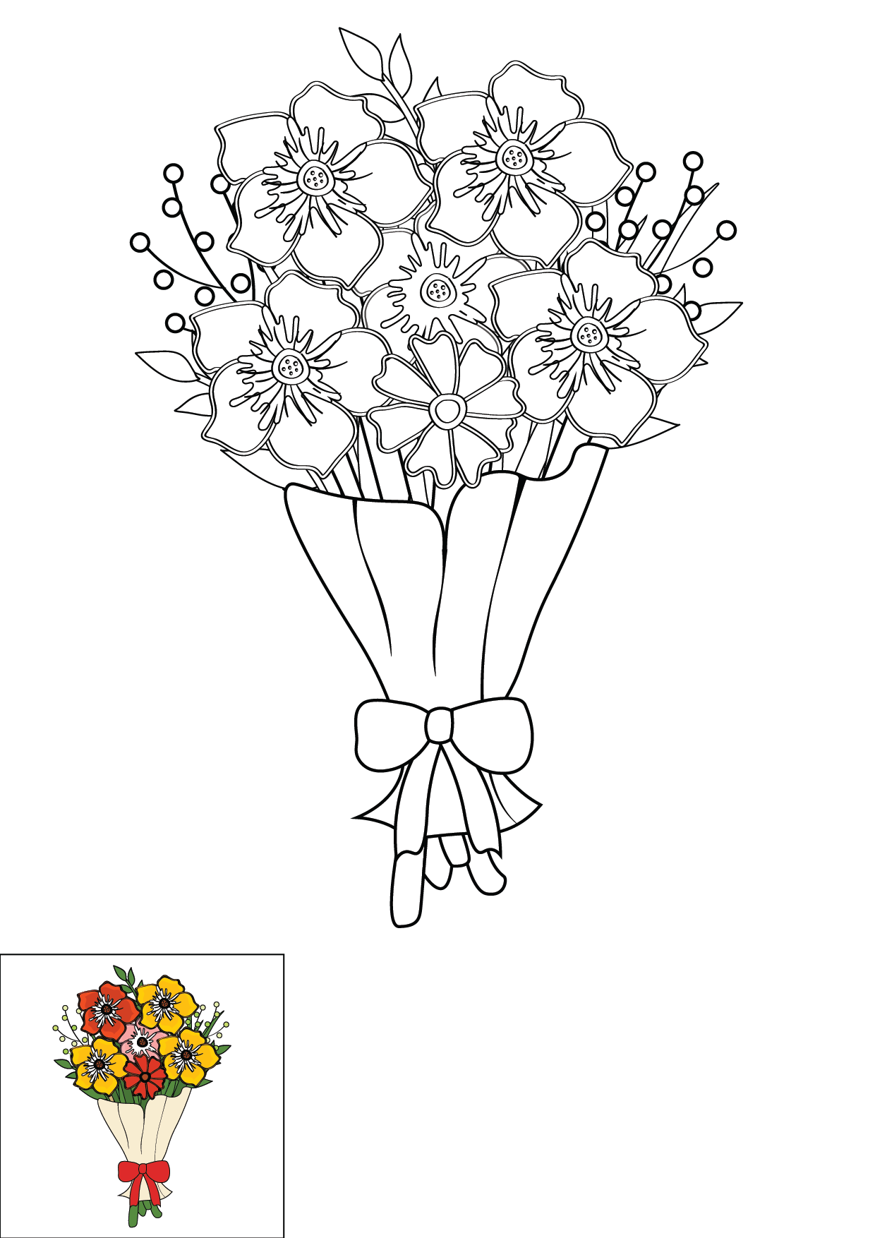 How to Draw A Flower Bouquet Step by Step Printable Color