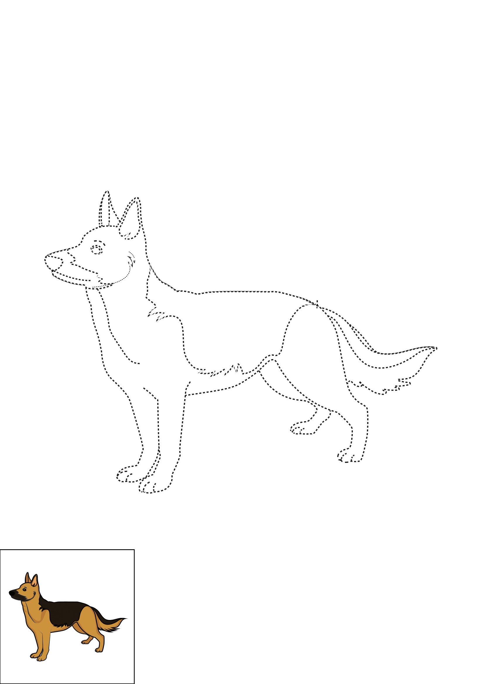 How to Draw A German Shepherd Two Step by Step Printable Dotted