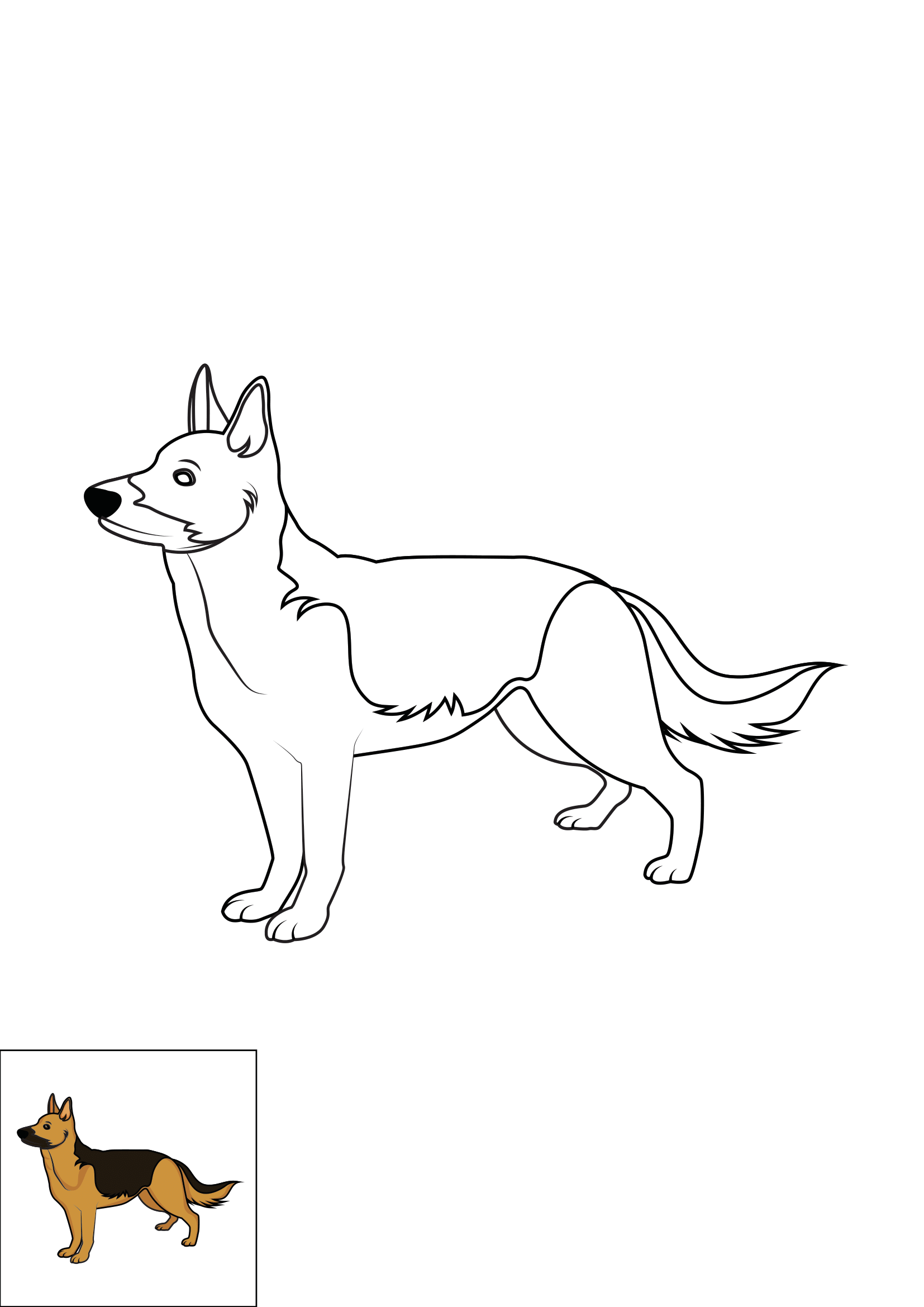 How to Draw A German Shepherd Two Step by Step Printable Color