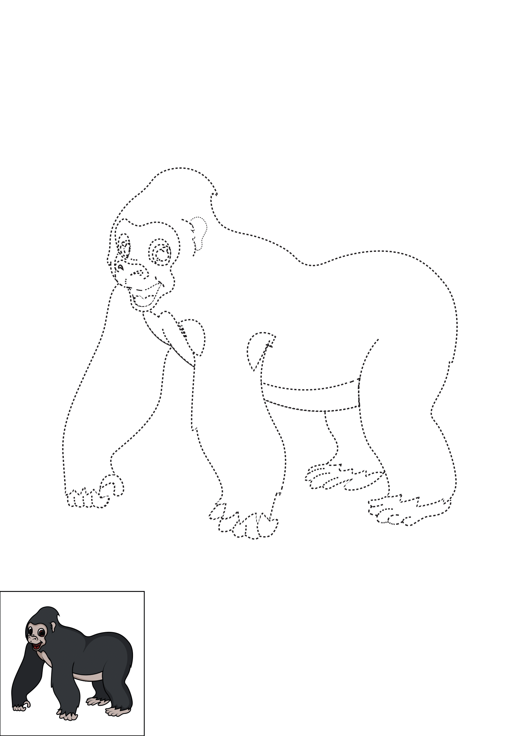 How to Draw A Gorilla Step by Step Printable Dotted