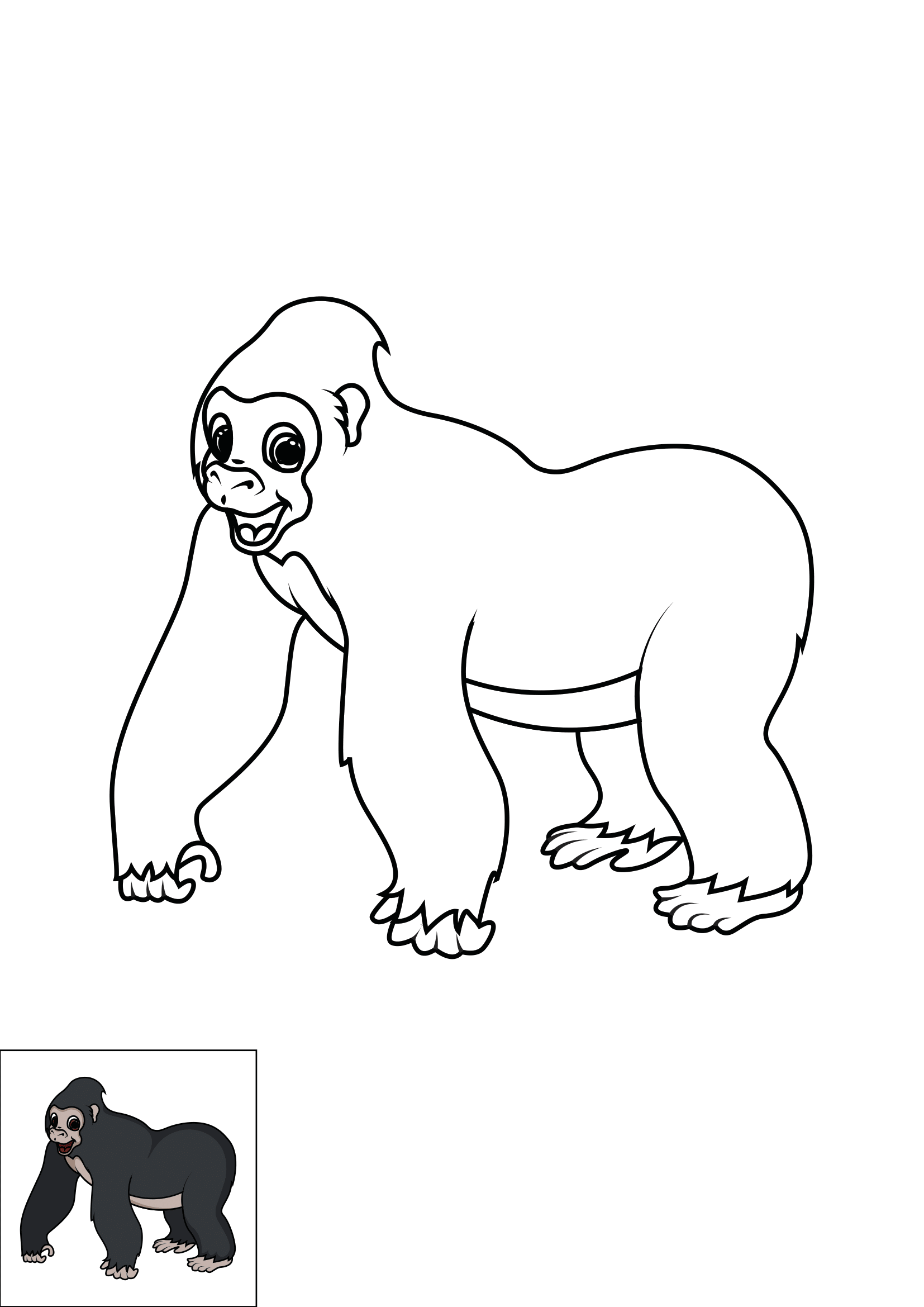 How to Draw A Gorilla Step by Step Printable Color