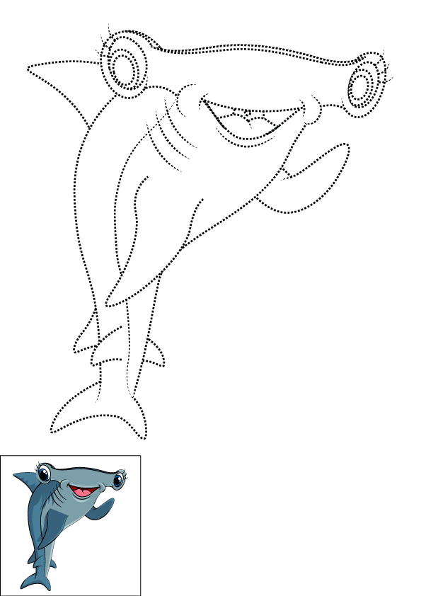 How to Draw A Hammerhead Shark Step by Step Printable Dotted