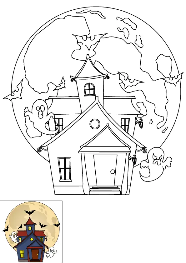 How to Draw A Haunted House Step by Step Printable Color