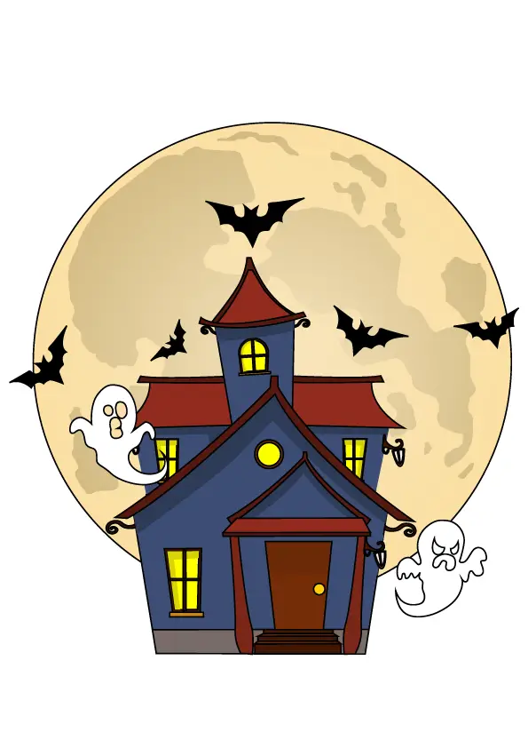 How to Draw A Haunted House Step by Step Printable