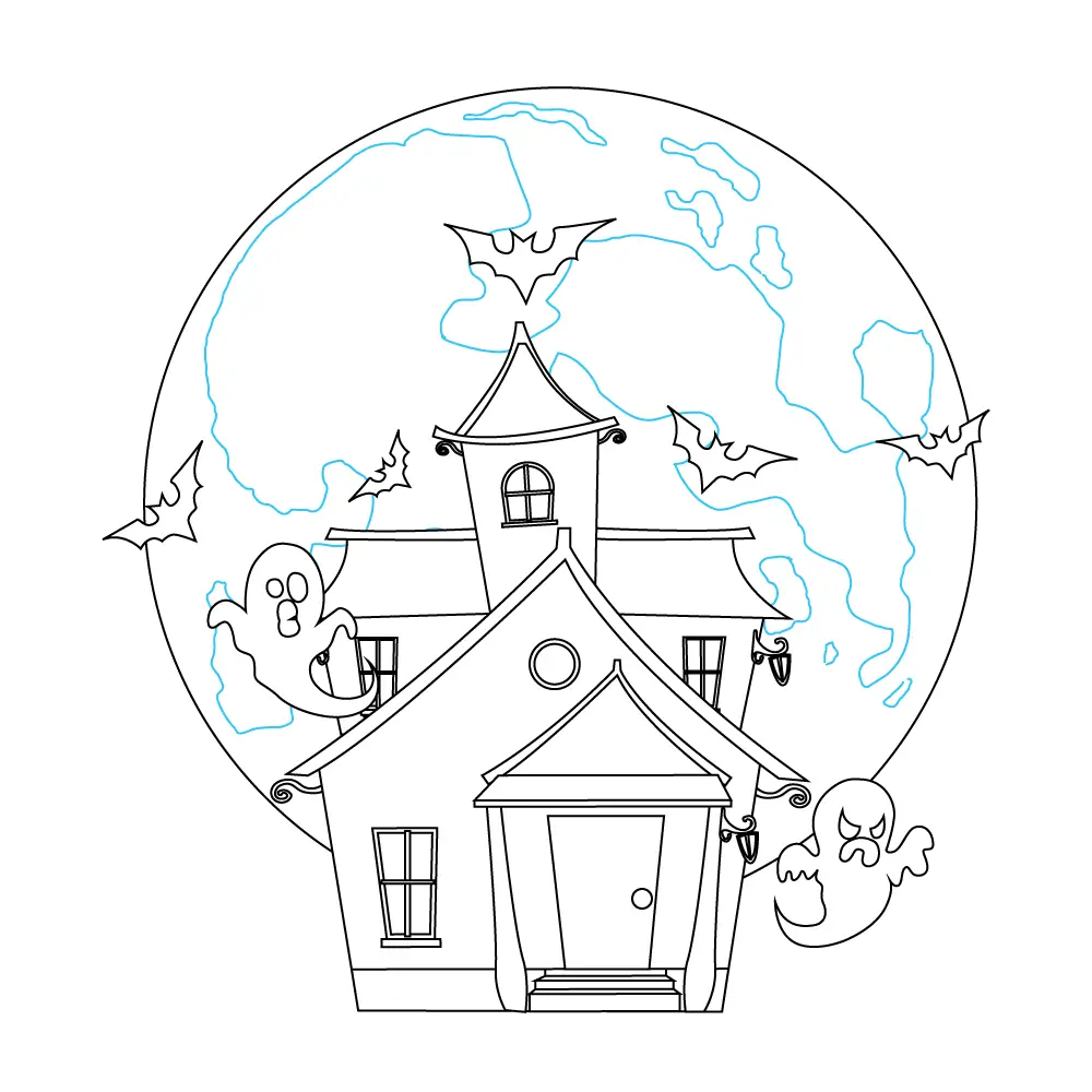 How to Draw A Haunted House Step by Step Step  12