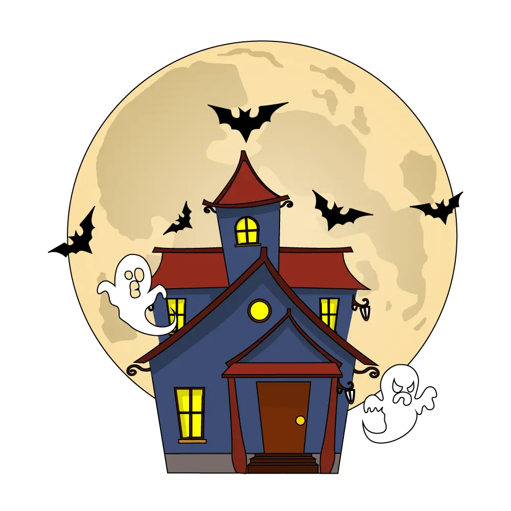 How to Draw A Haunted House Step by Step Step  14