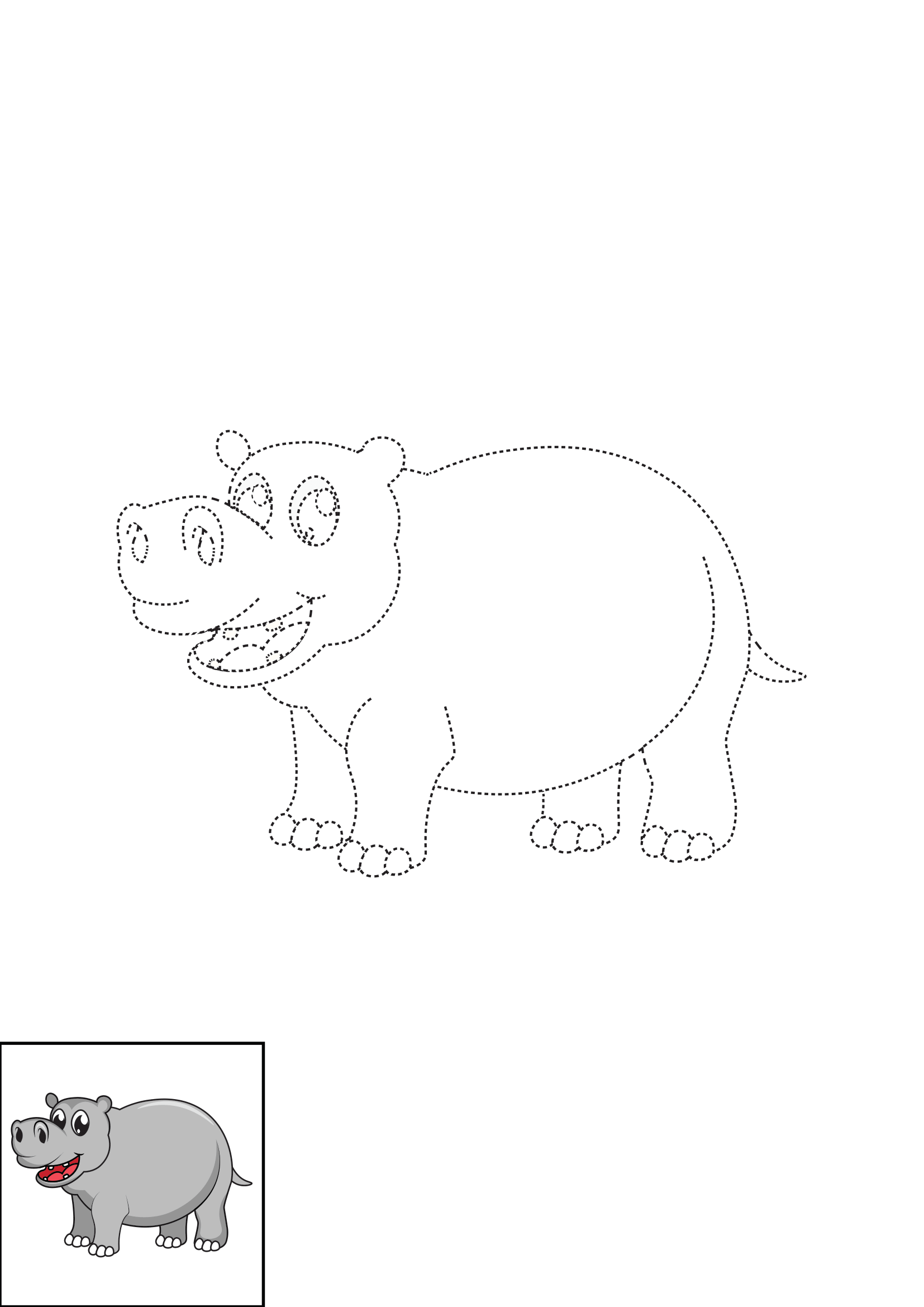 How to Draw A Hippo Step by Step Printable Dotted