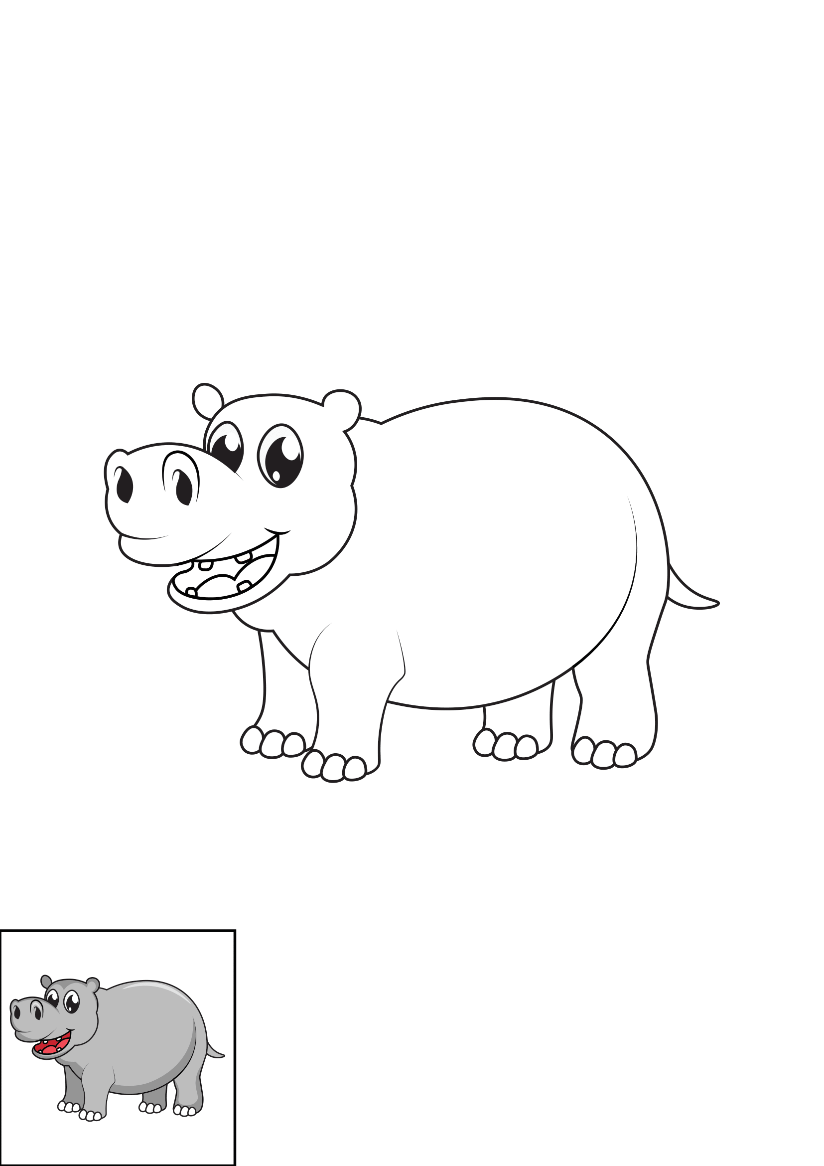 How to Draw A Hippo Step by Step Printable Color