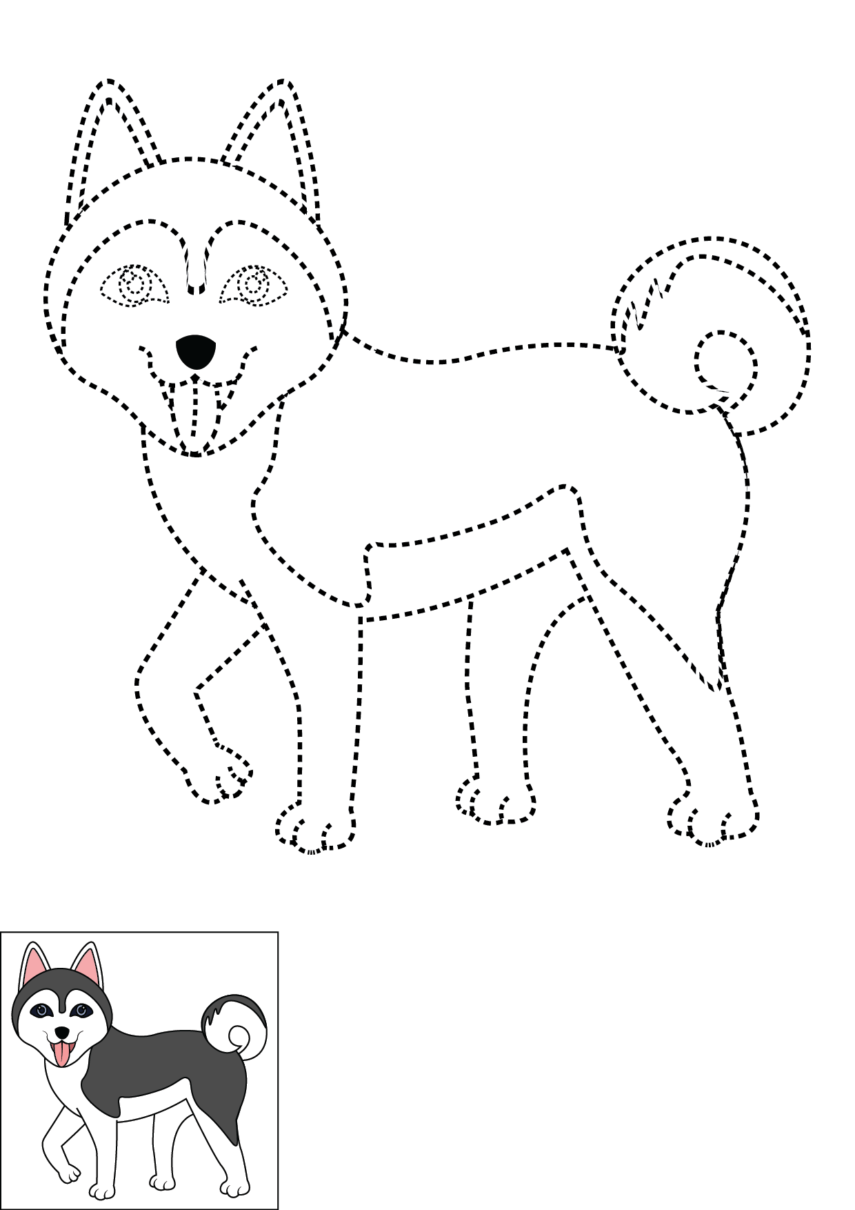 How to Draw A Husky Step by Step Printable Dotted