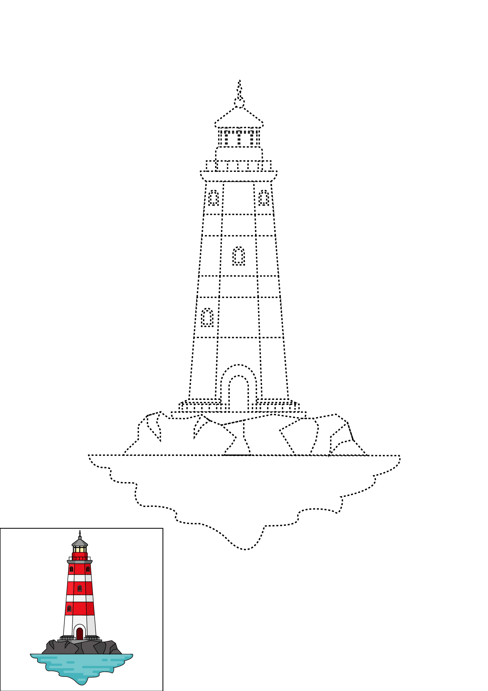 How to Draw A Lighthouse Step by Step Printable Dotted
