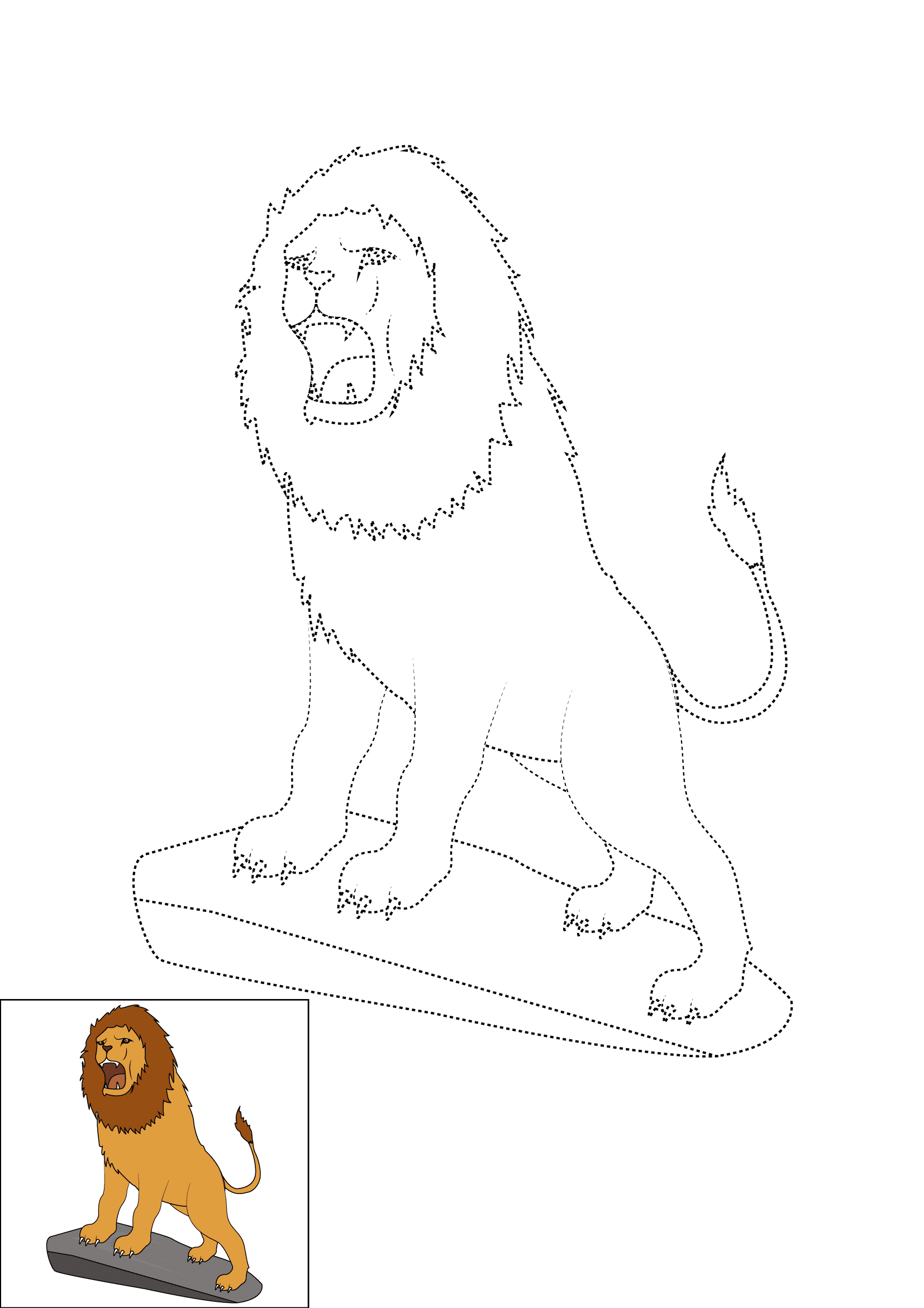 How to Draw A Lion Roaring Step by Step Printable Dotted