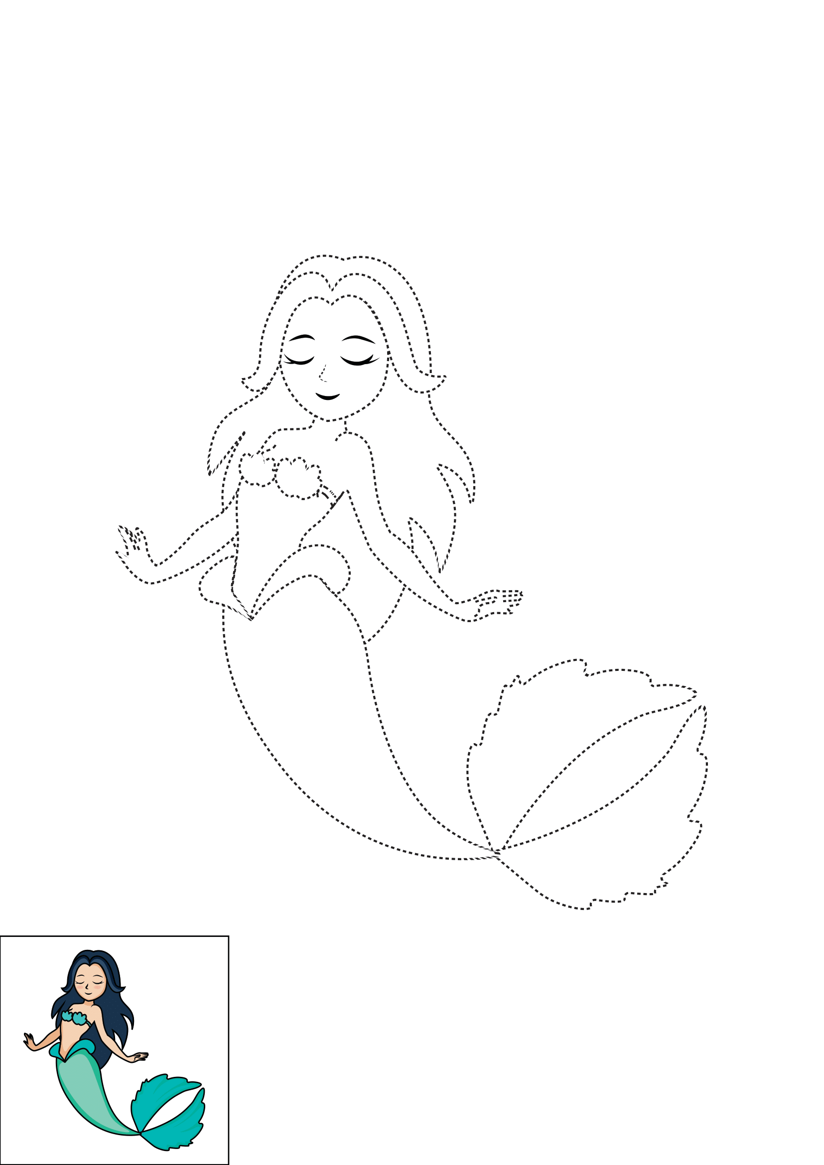How to Draw A Mermaid Step by Step Printable Dotted