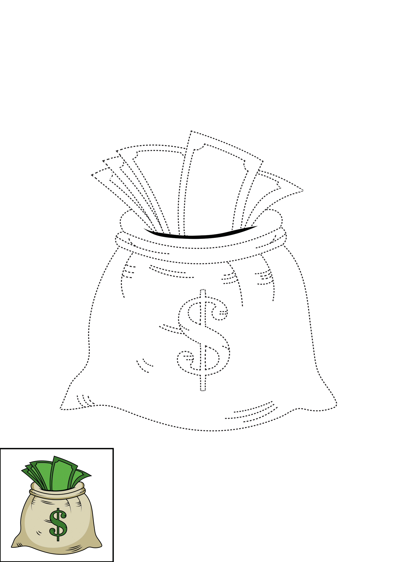 How to Draw A Money Bag Step by Step Printable Dotted