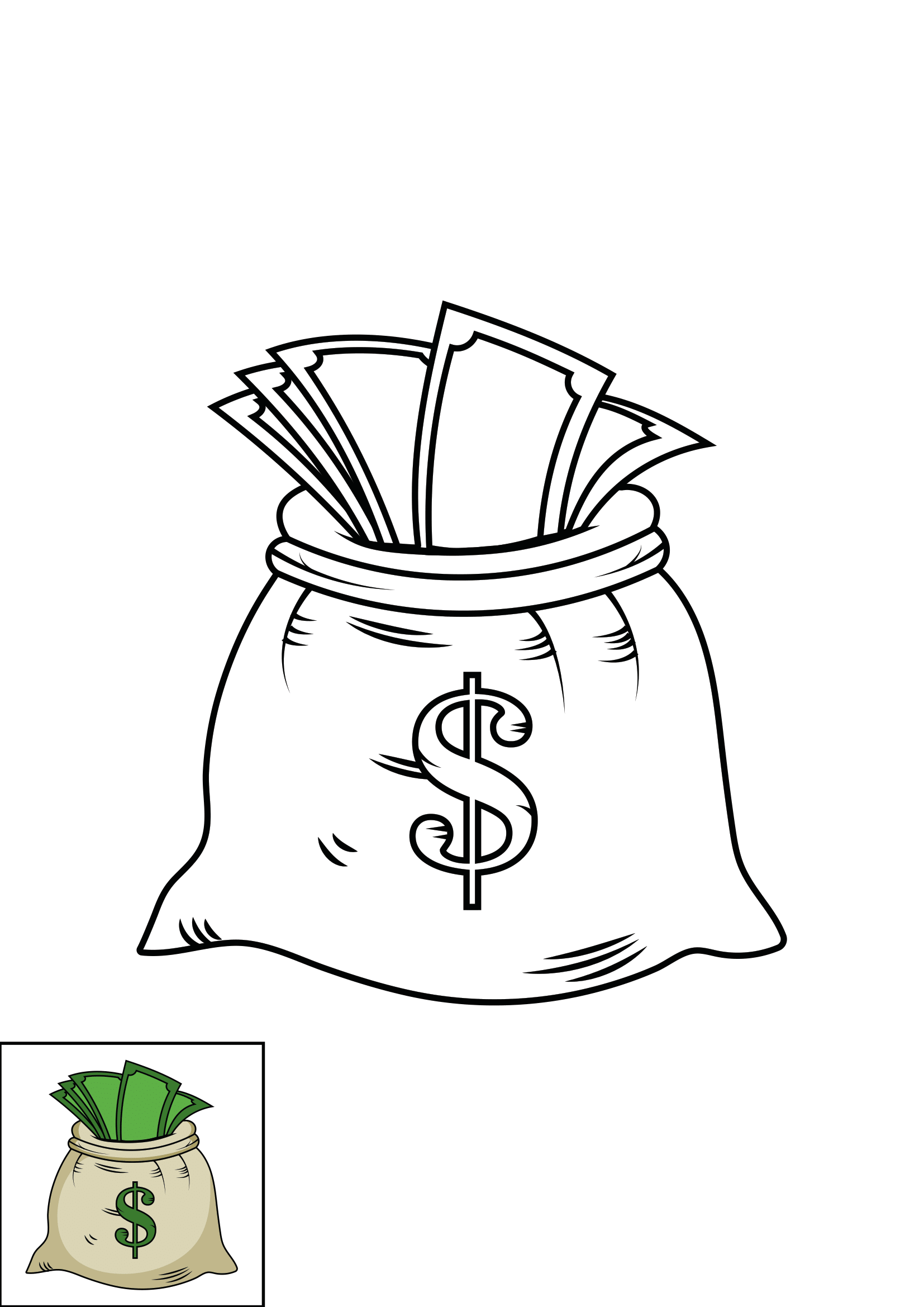 How to Draw A Money Bag Step by Step Printable Color