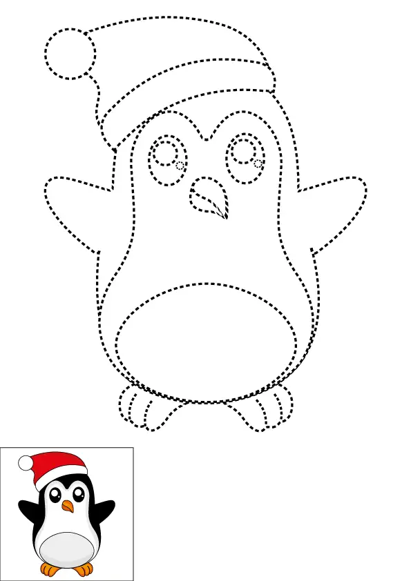 How to Draw A Penguin Christmas Step by Step Printable Dotted