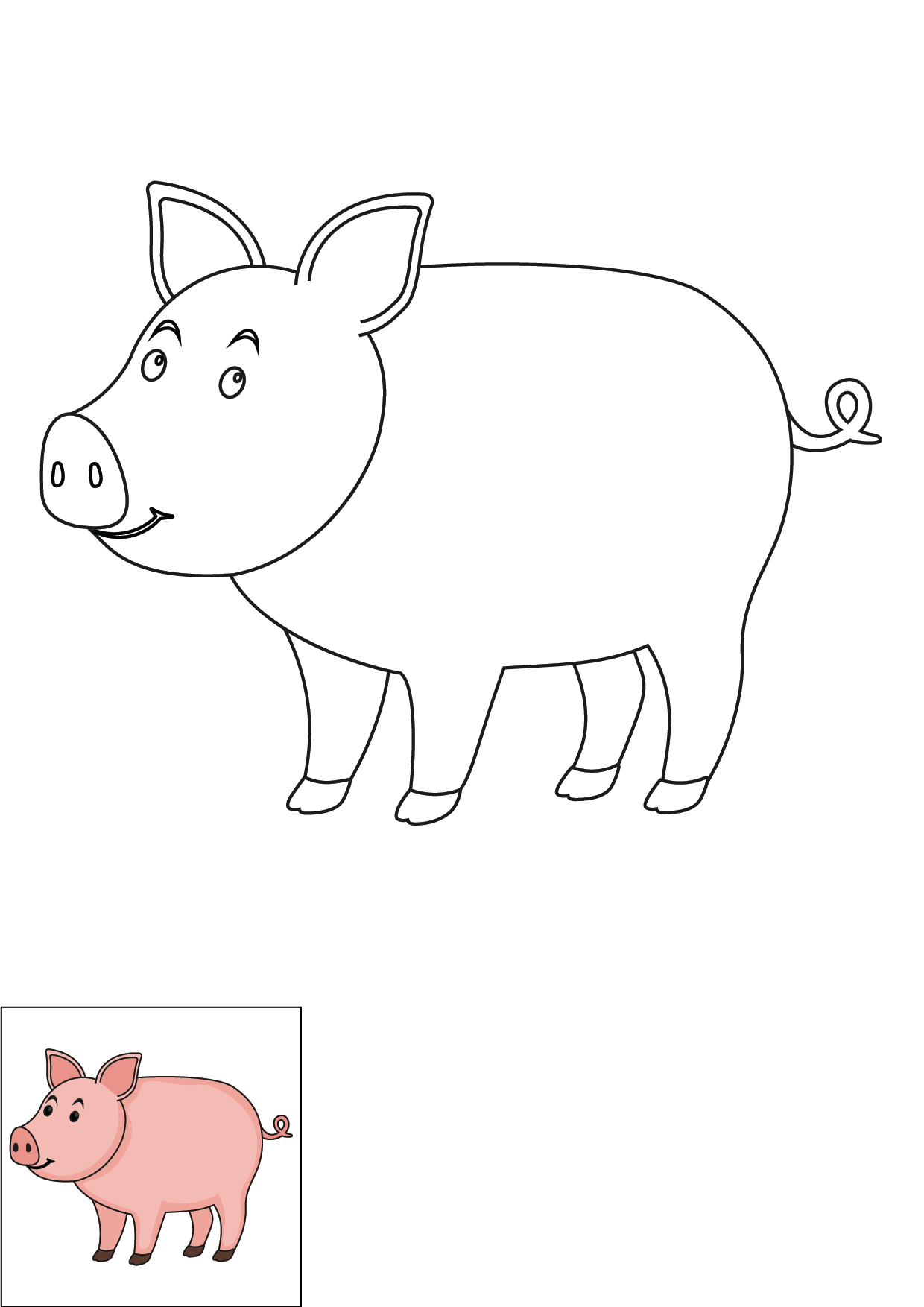 How to Draw A Pig Step by Step Printable Color