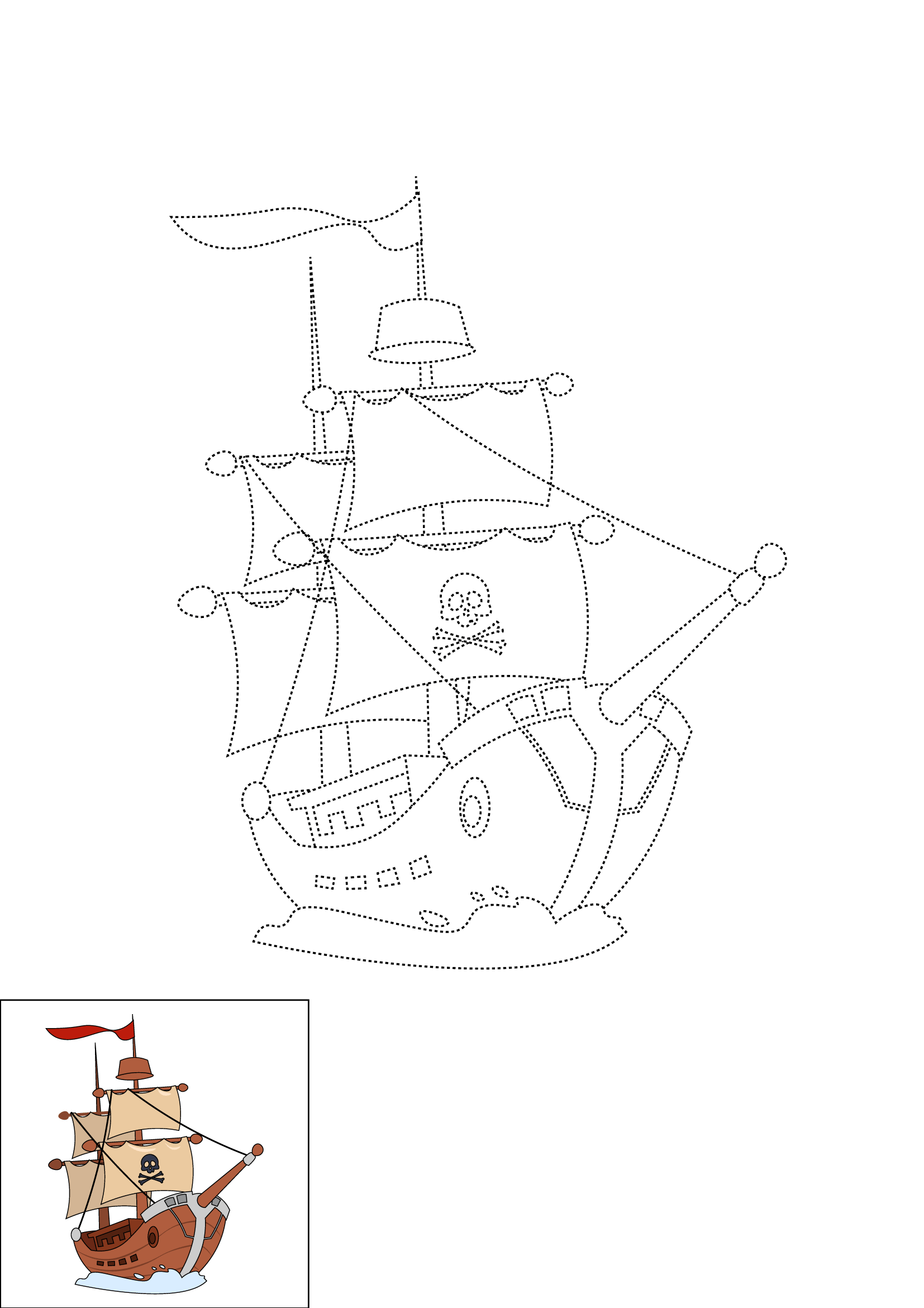 How to Draw A Pirate Ship Step by Step Printable Dotted