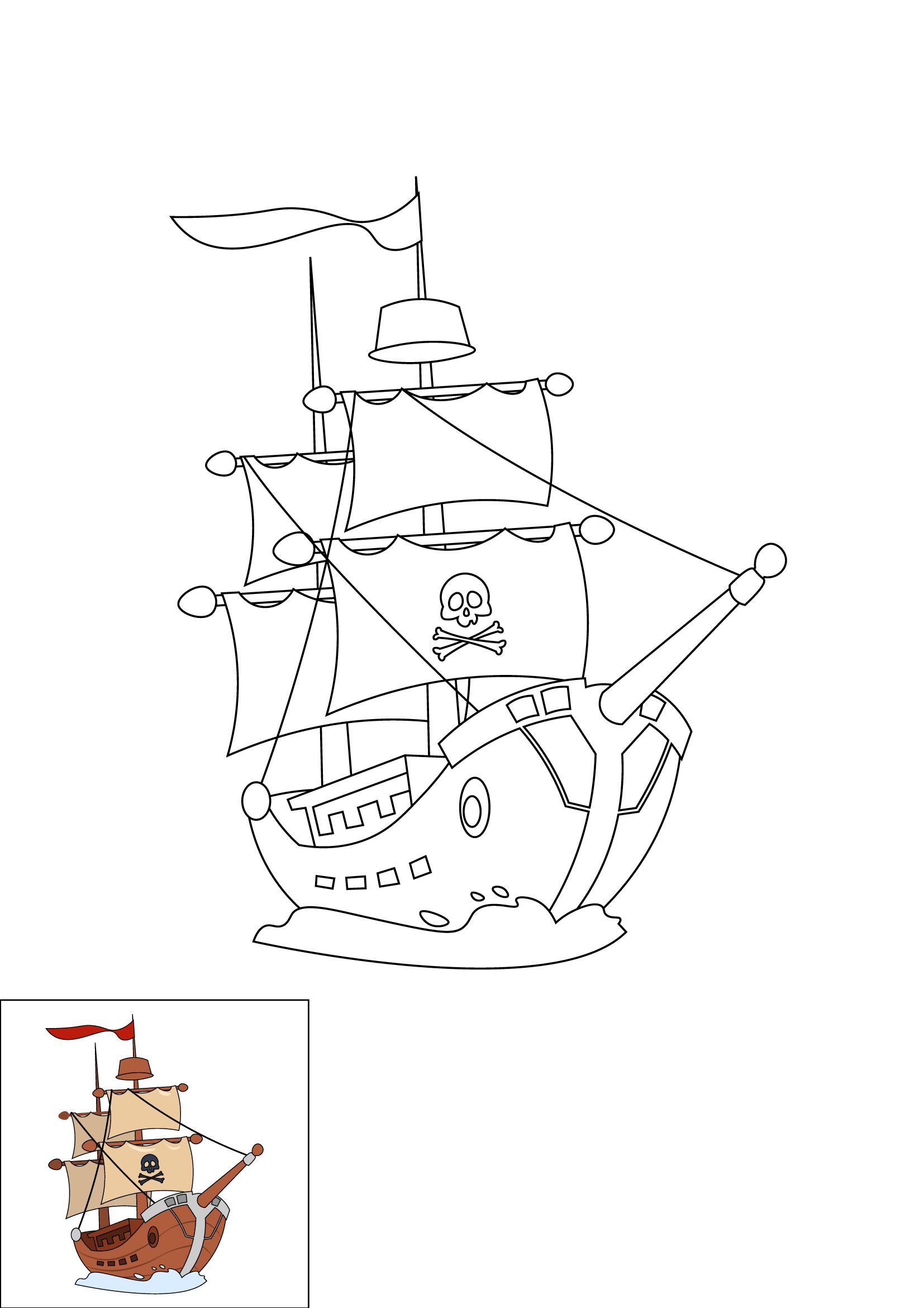 How to Draw A Pirate Ship Step by Step Printable Color