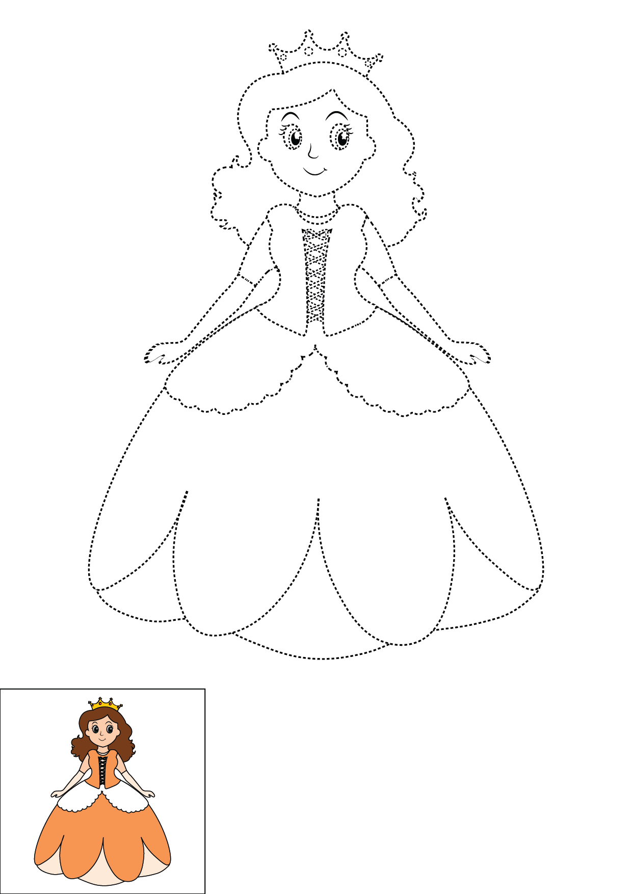 How to Draw A Princess Step by Step Printable Dotted