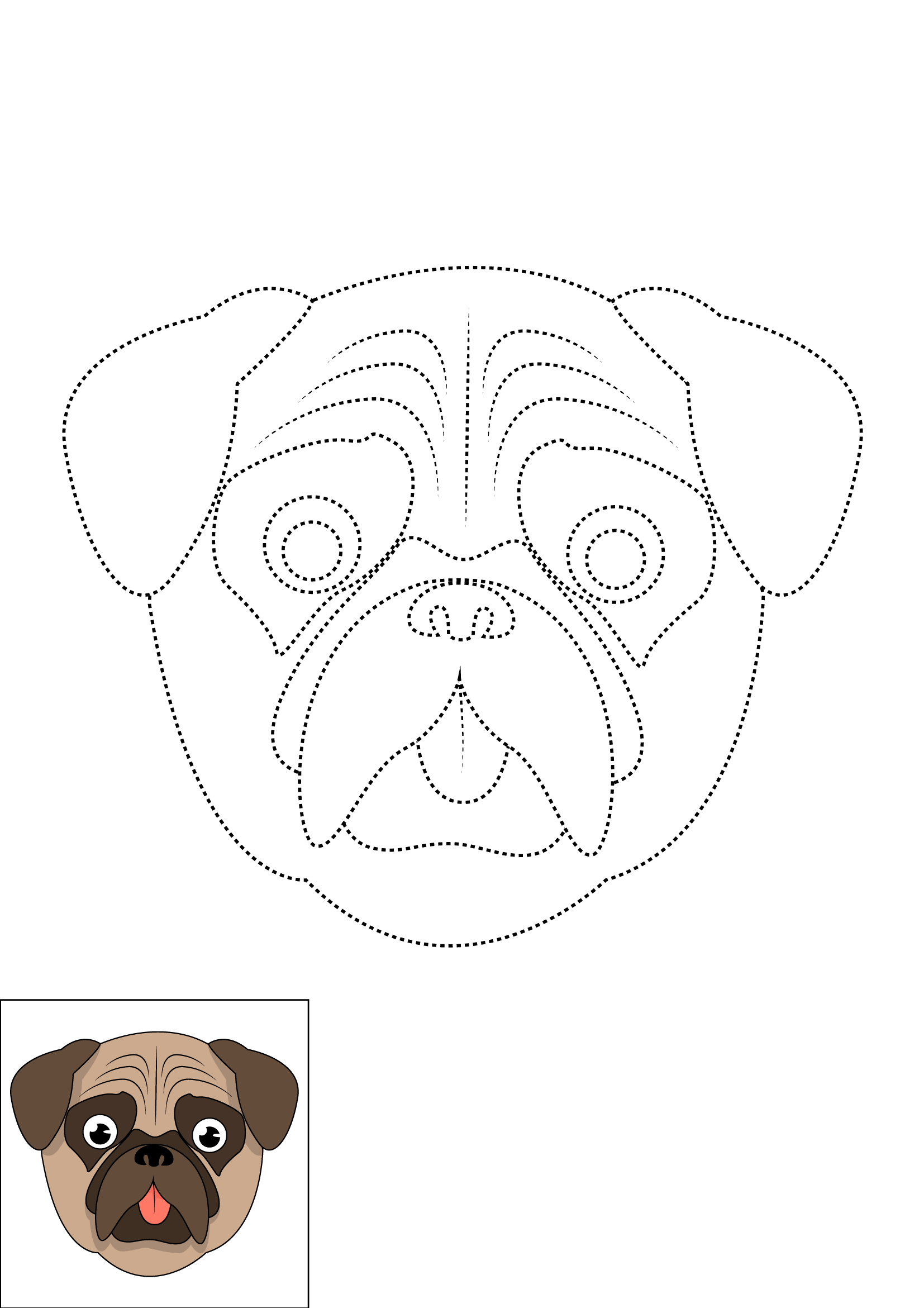 How to Draw A Pug Face Step by Step Printable Dotted