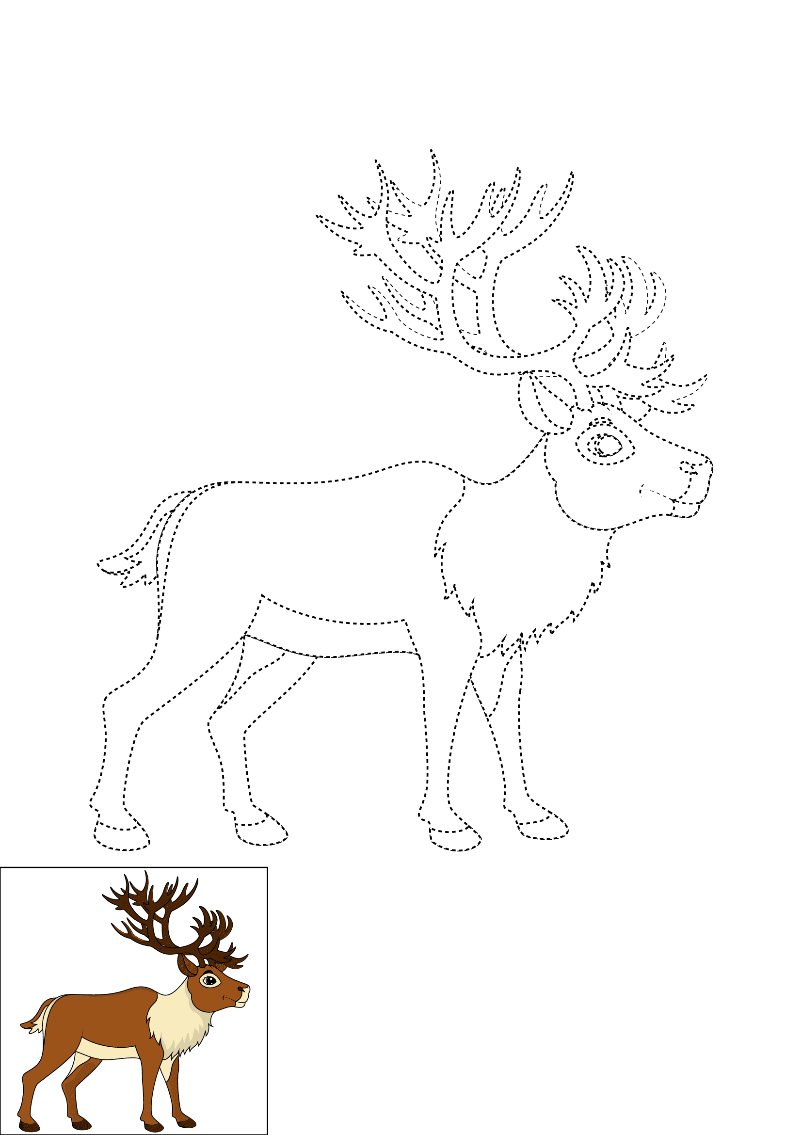 How to Draw A Reindeer Step by Step Printable Dotted