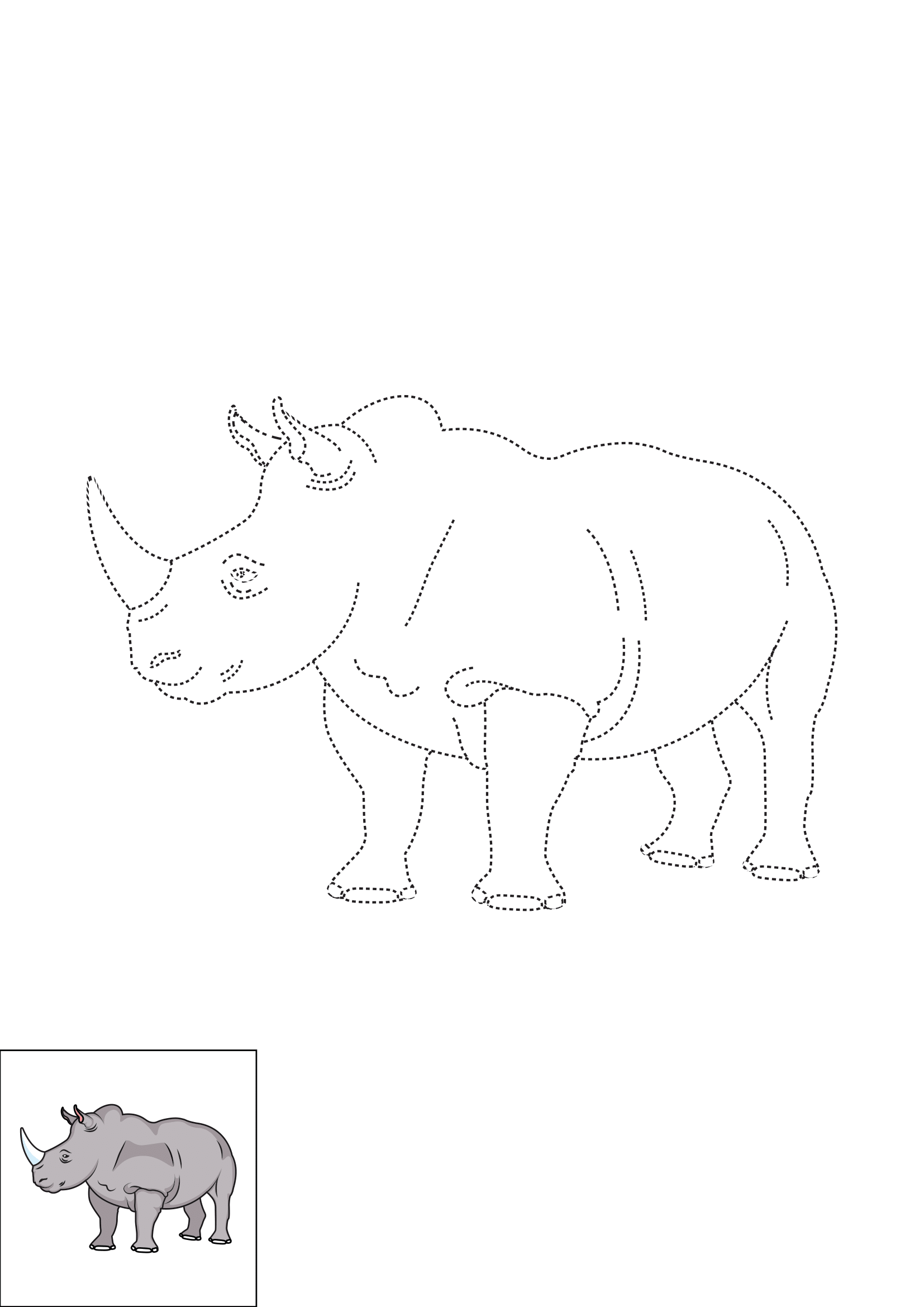 How to Draw A Rhino Step by Step Printable Dotted