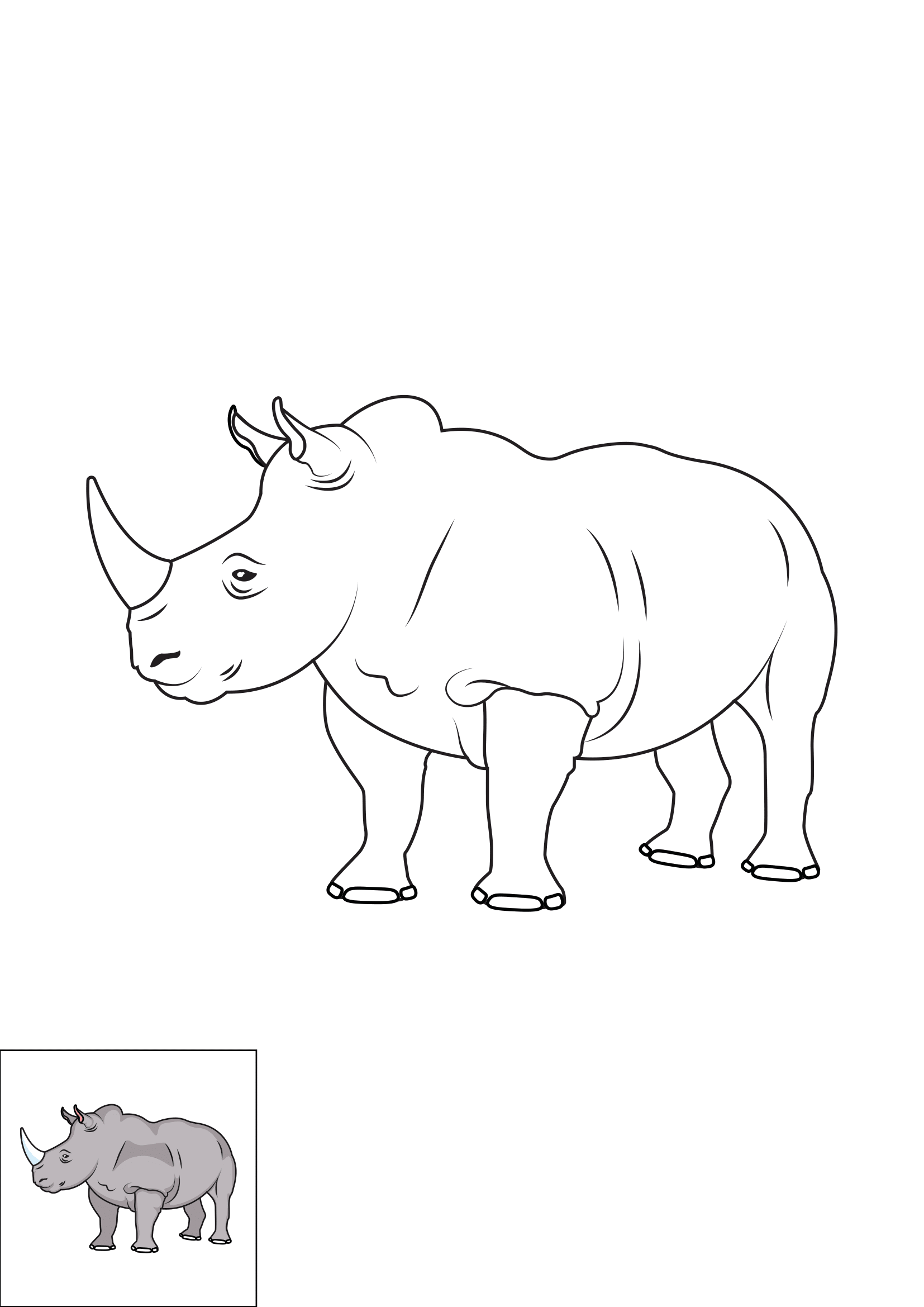 How to Draw A Rhino Step by Step Printable Color