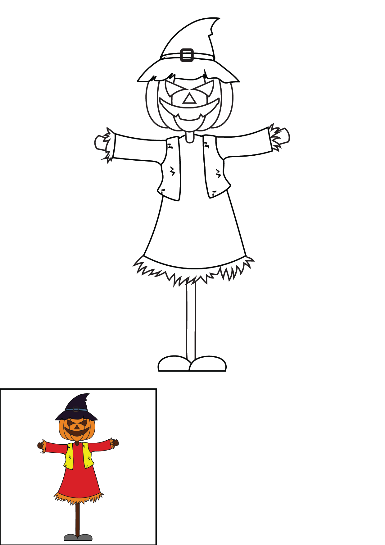 How to Draw A Scarecrow Step by Step Printable Color