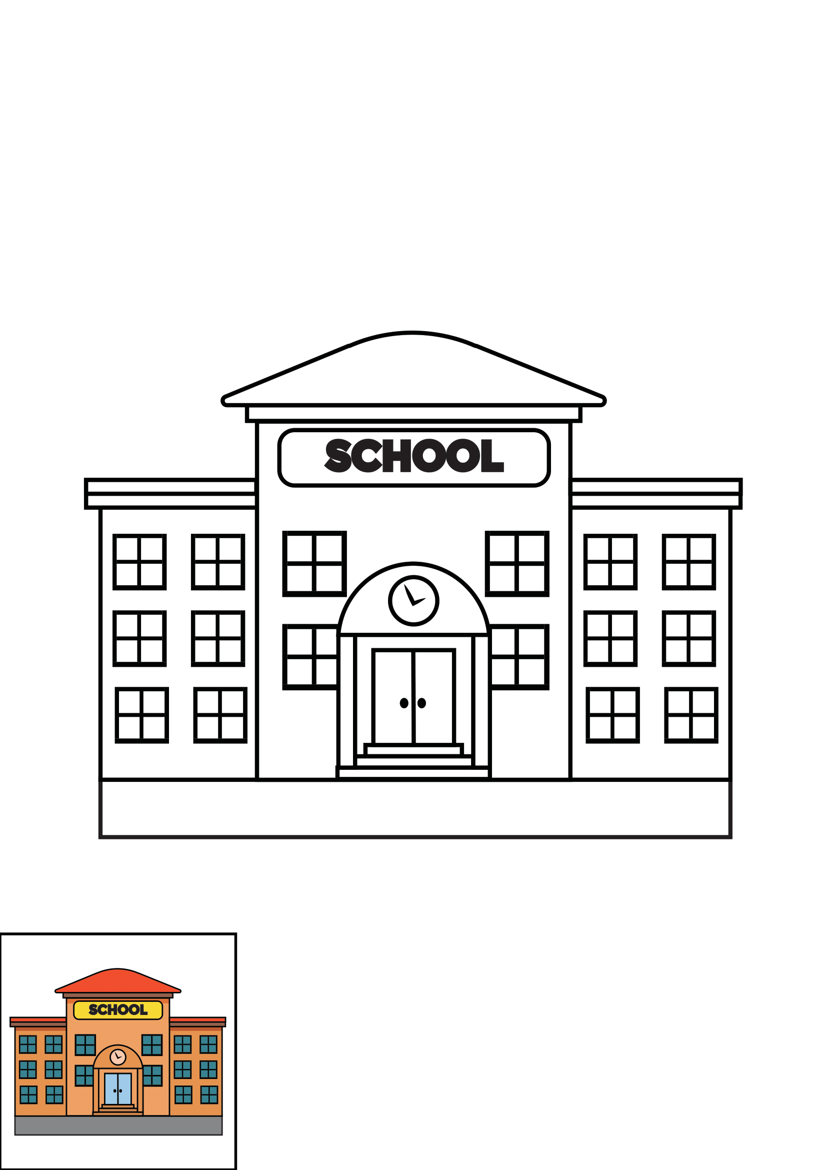 How to Draw A School Step by Step Printable Color
