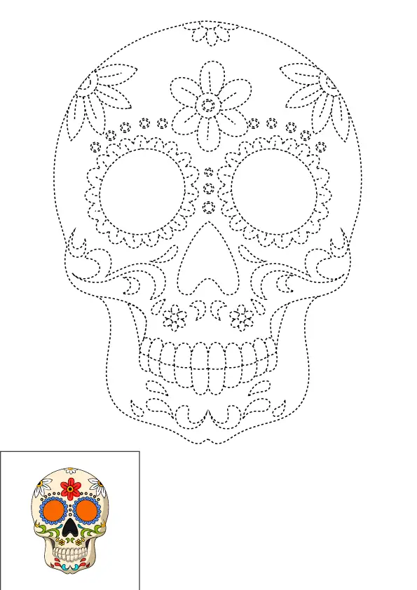 How to Draw A Sugar Skull Step by Step Printable Dotted