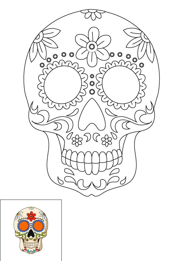 How to Draw A Sugar Skull Step by Step Printable Color