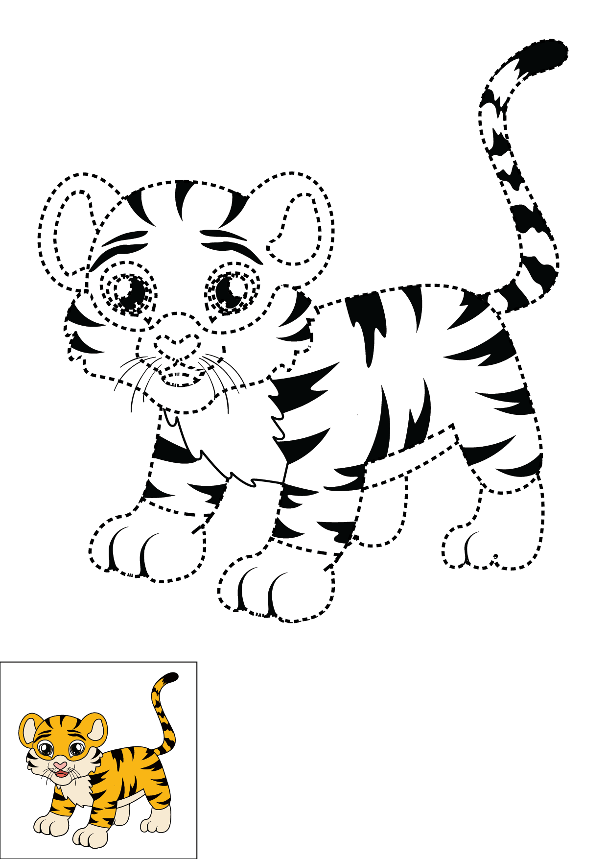 How to Draw A Tiger Step by Step Printable Dotted