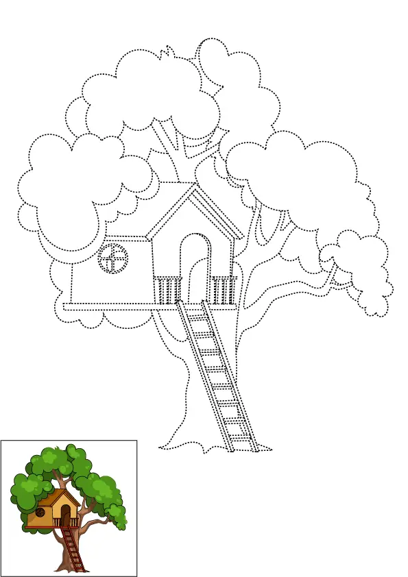 How to Draw A Tree House Step by Step Printable Dotted