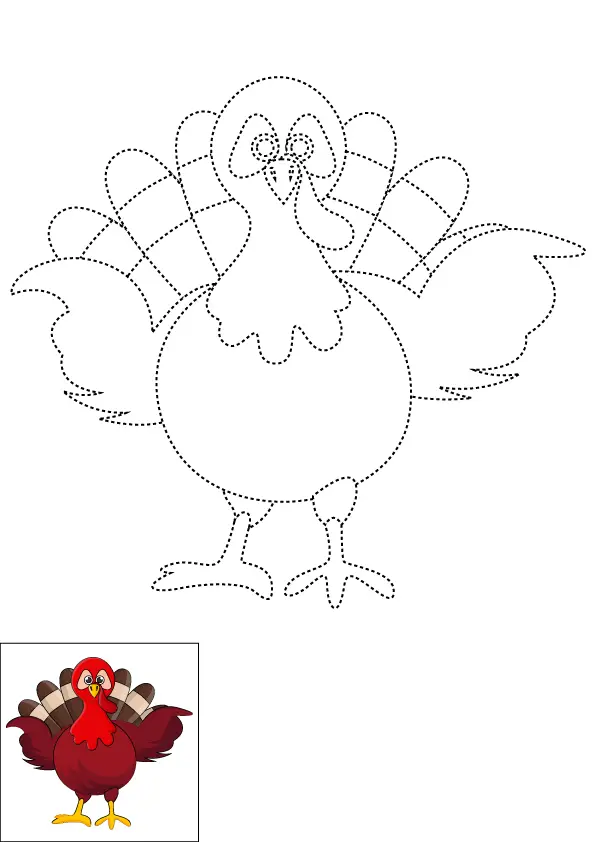 How to Draw A Turkey Step by Step Printable Dotted