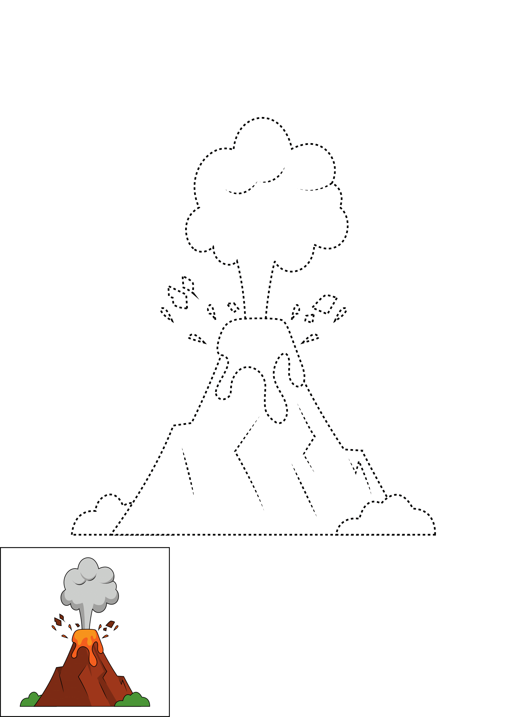 How to Draw A Volcano Step by Step Printable Dotted
