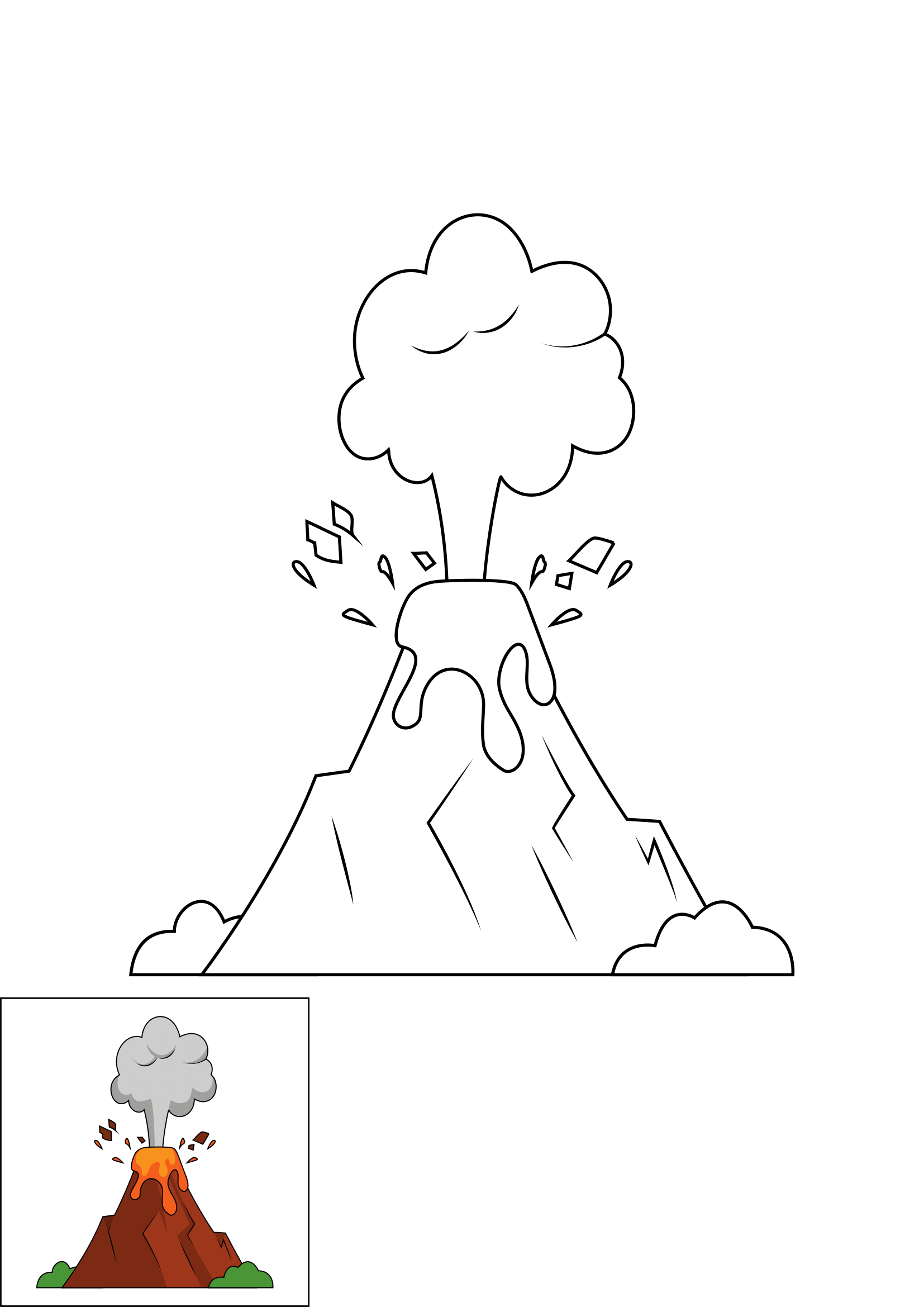 How to Draw A Volcano Step by Step Printable Color