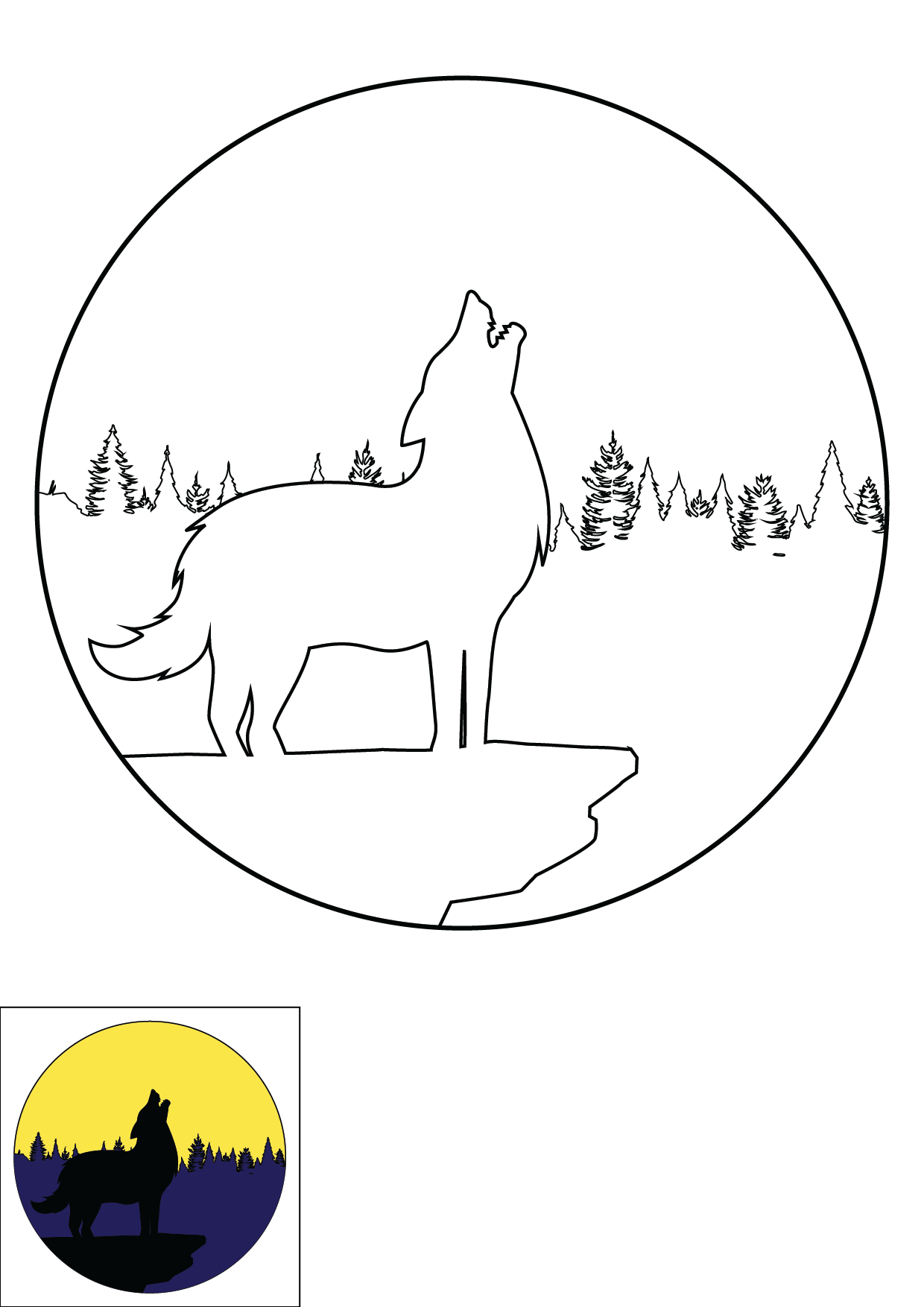 How to Draw A Wolf Howling Silhouette Step by Step Printable Color