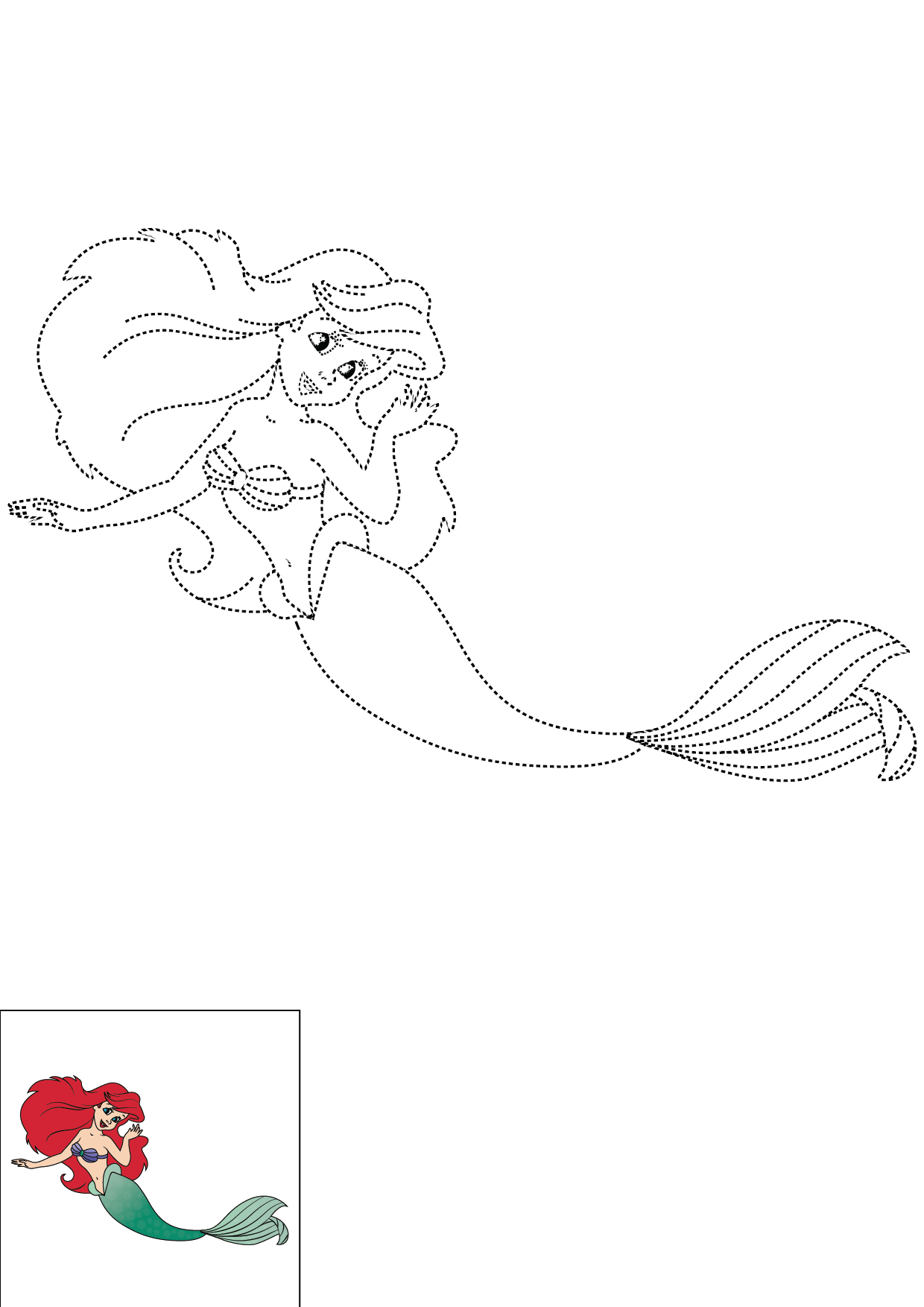 How to Draw Ariel Step by Step Printable Dotted