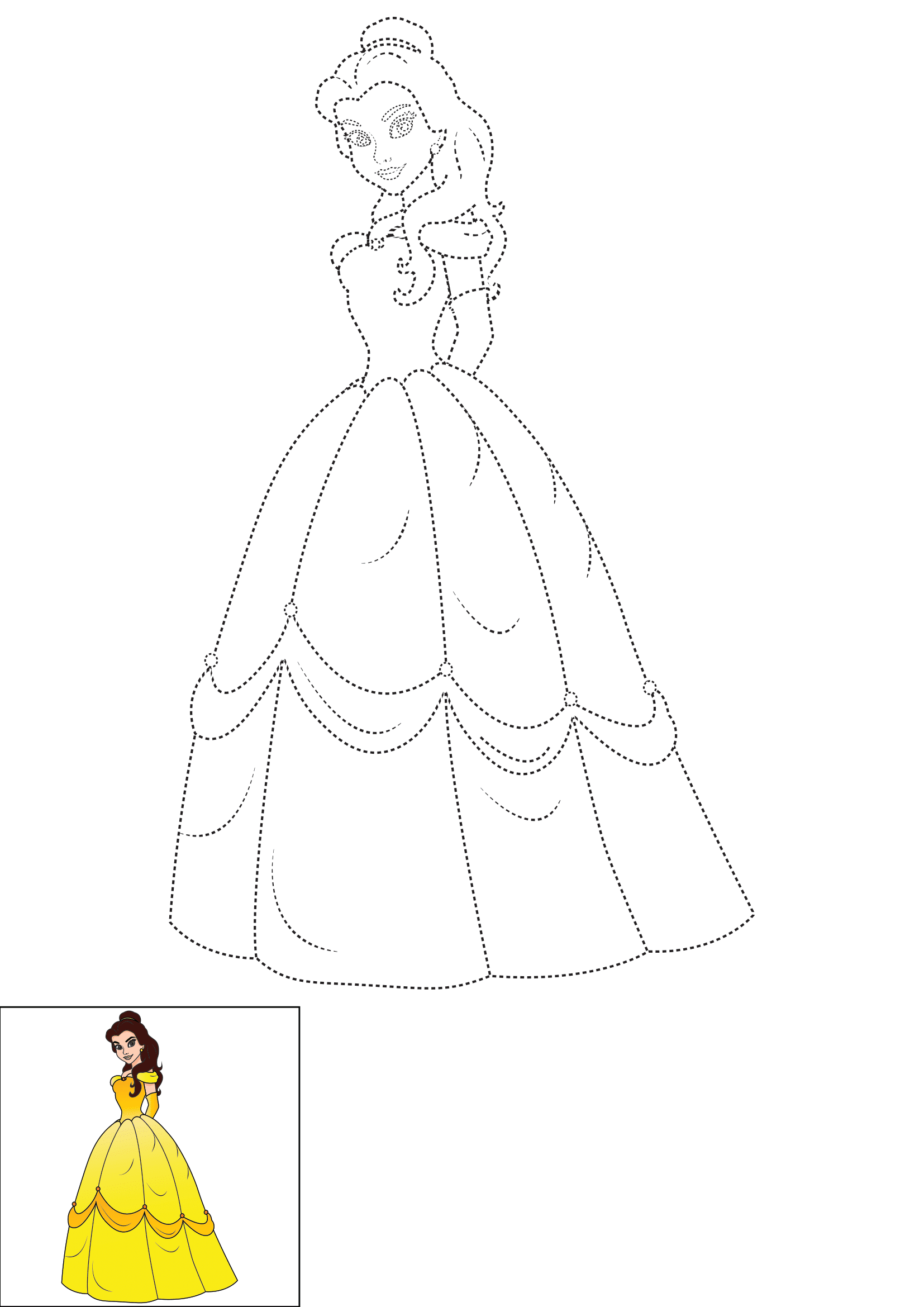 How to Draw Belle Step by Step Printable Dotted