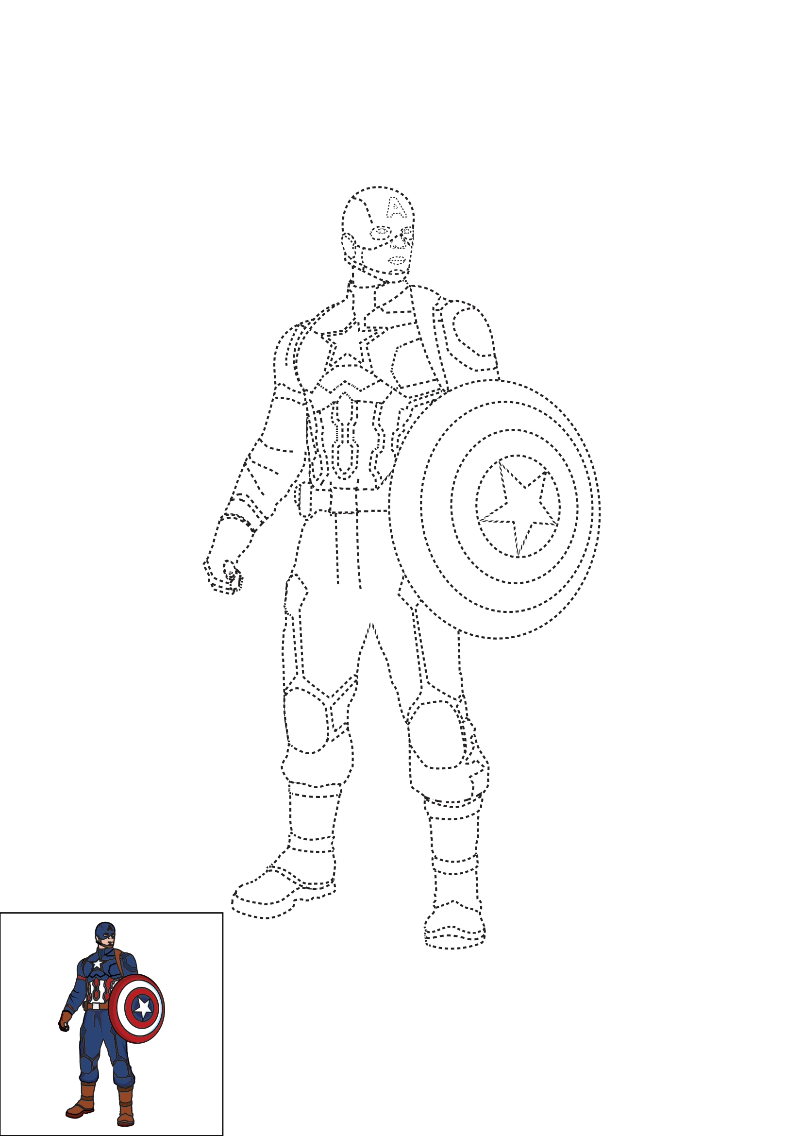 How to Draw Captain America Step by Step Printable Dotted