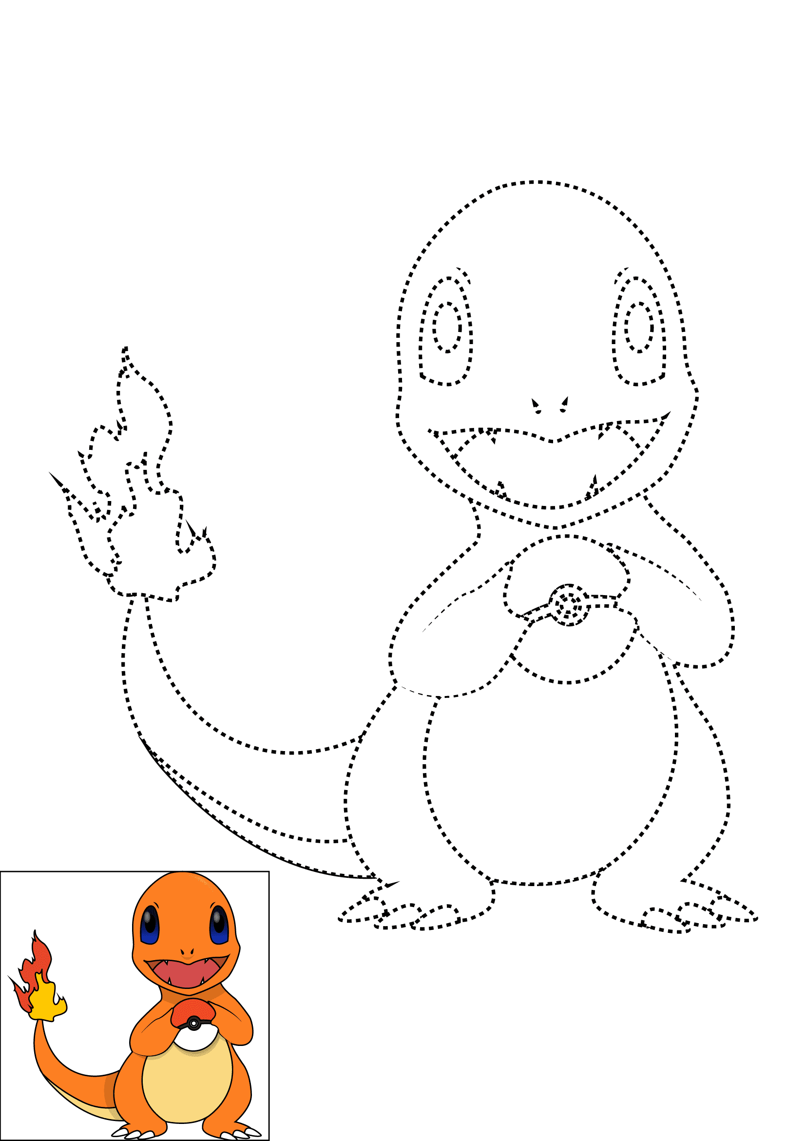 How to Draw Charmander Step by Step Printable Dotted